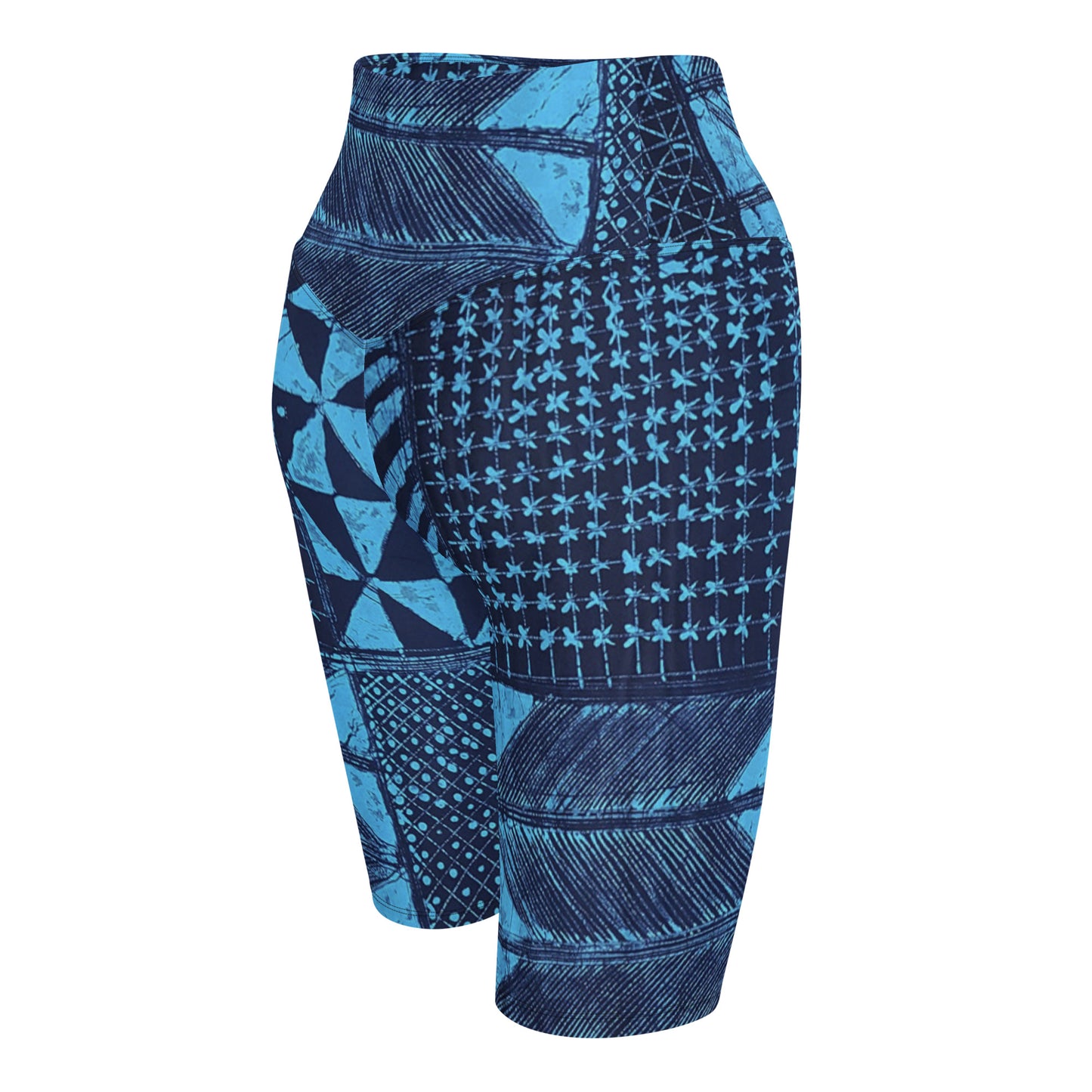 Black And Turquoise Shapes Adire Biker Shorts