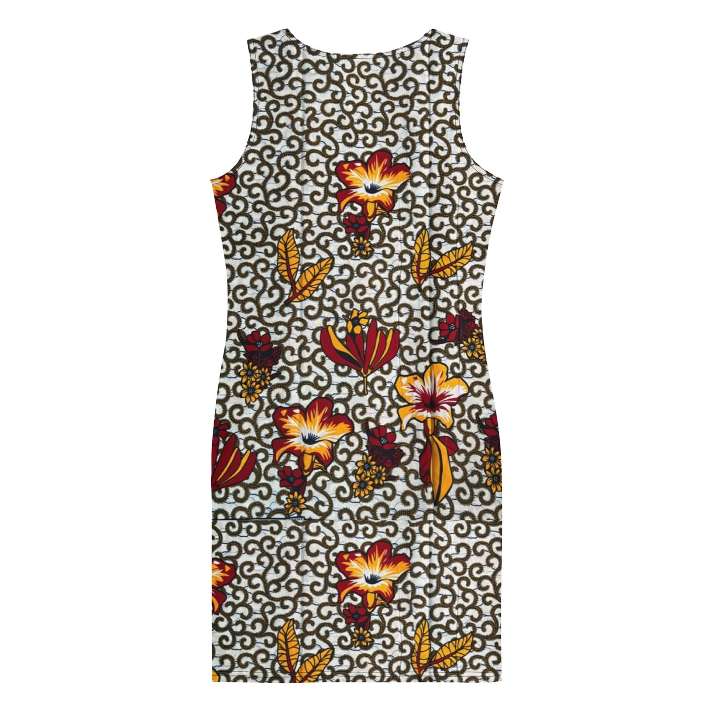 Red White Yellow Flower Ankara Bodycon Dress