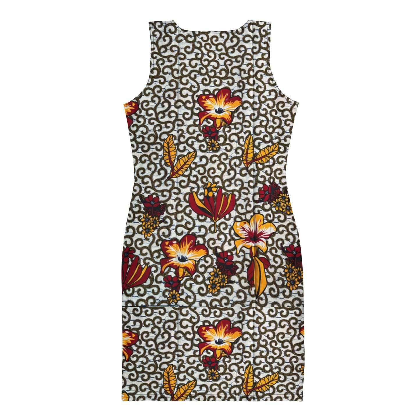 Red White Yellow Flower Ankara Bodycon Dress