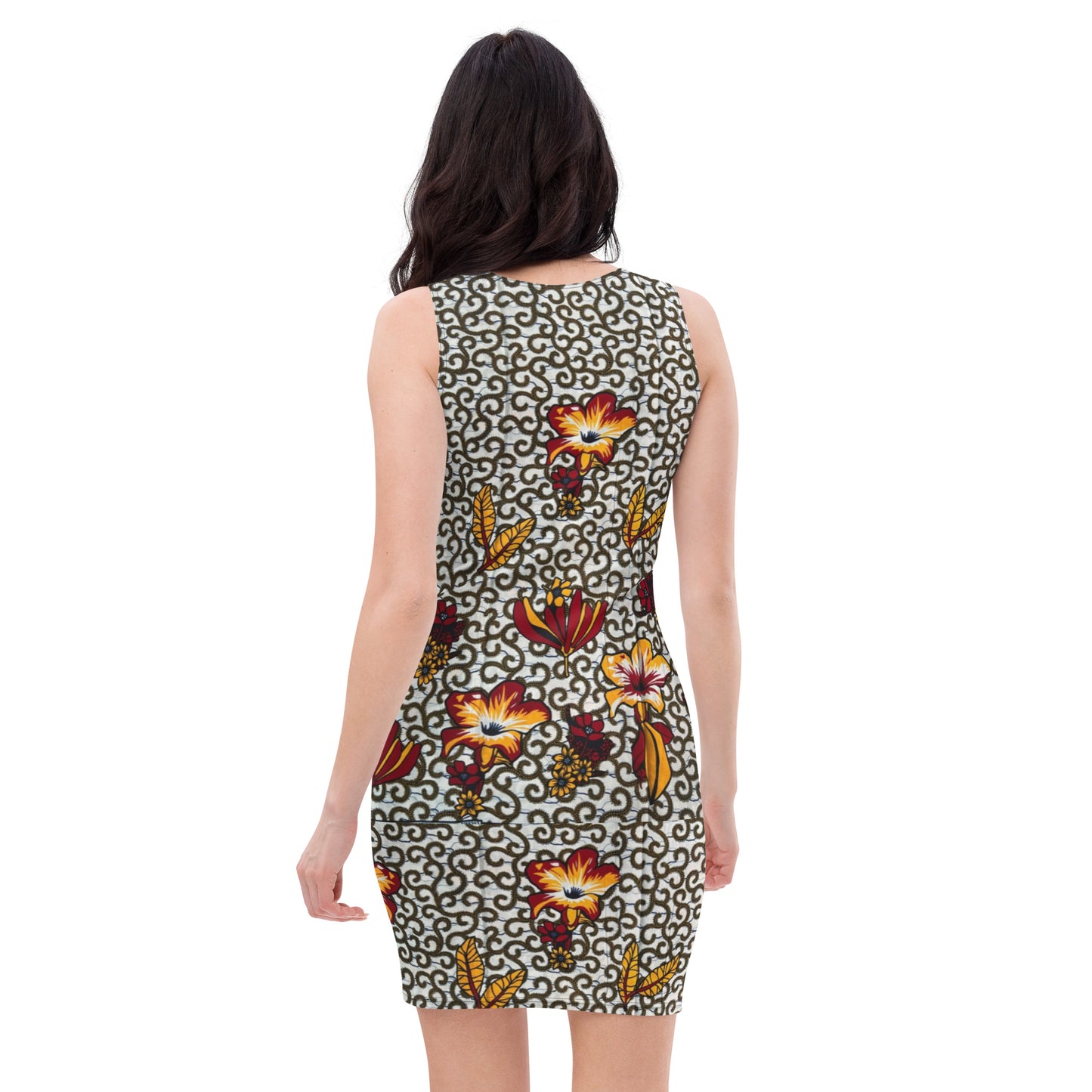 Red White Yellow Flower Ankara Bodycon Dress