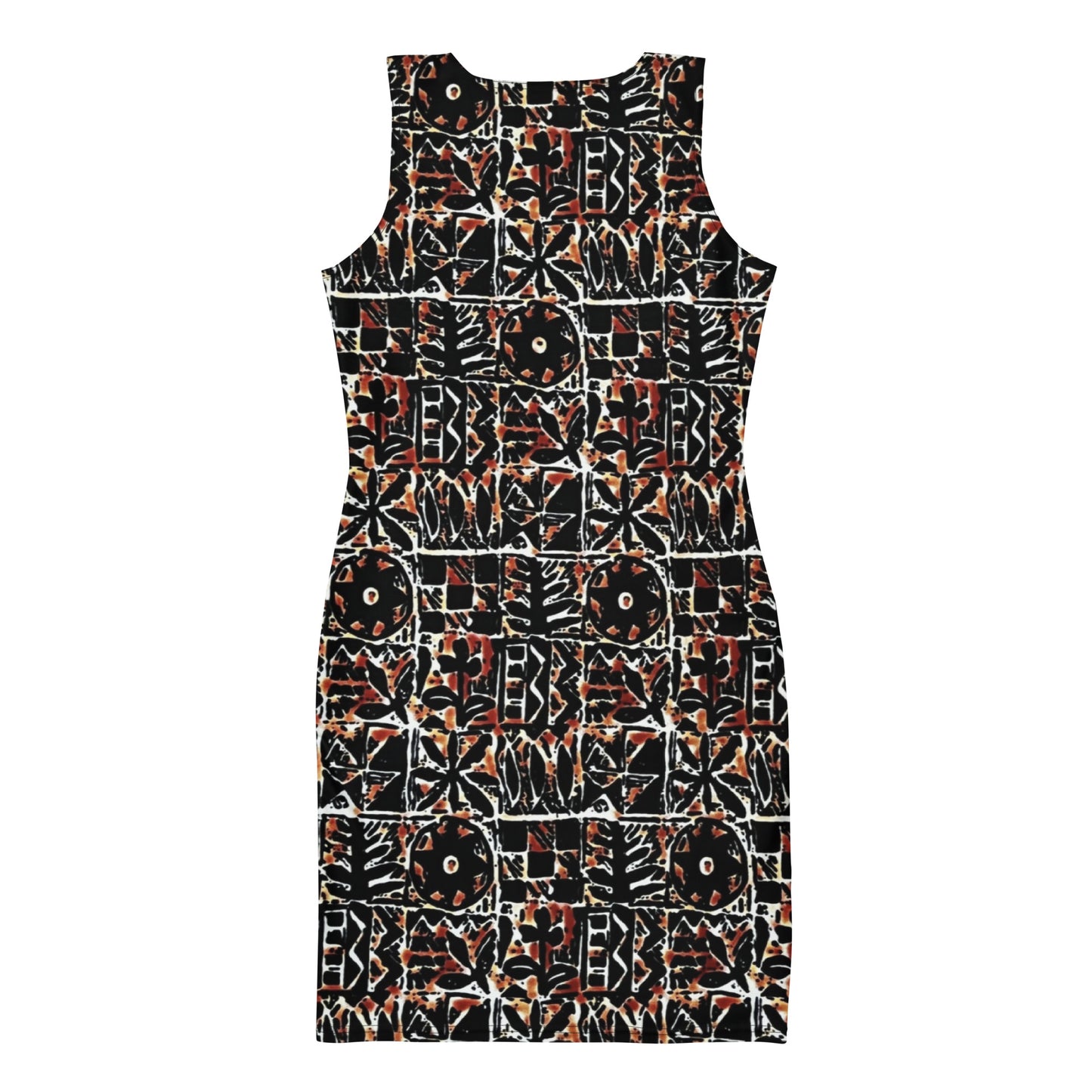 Red Black Abstract Adire Ankara Bodycon Dress