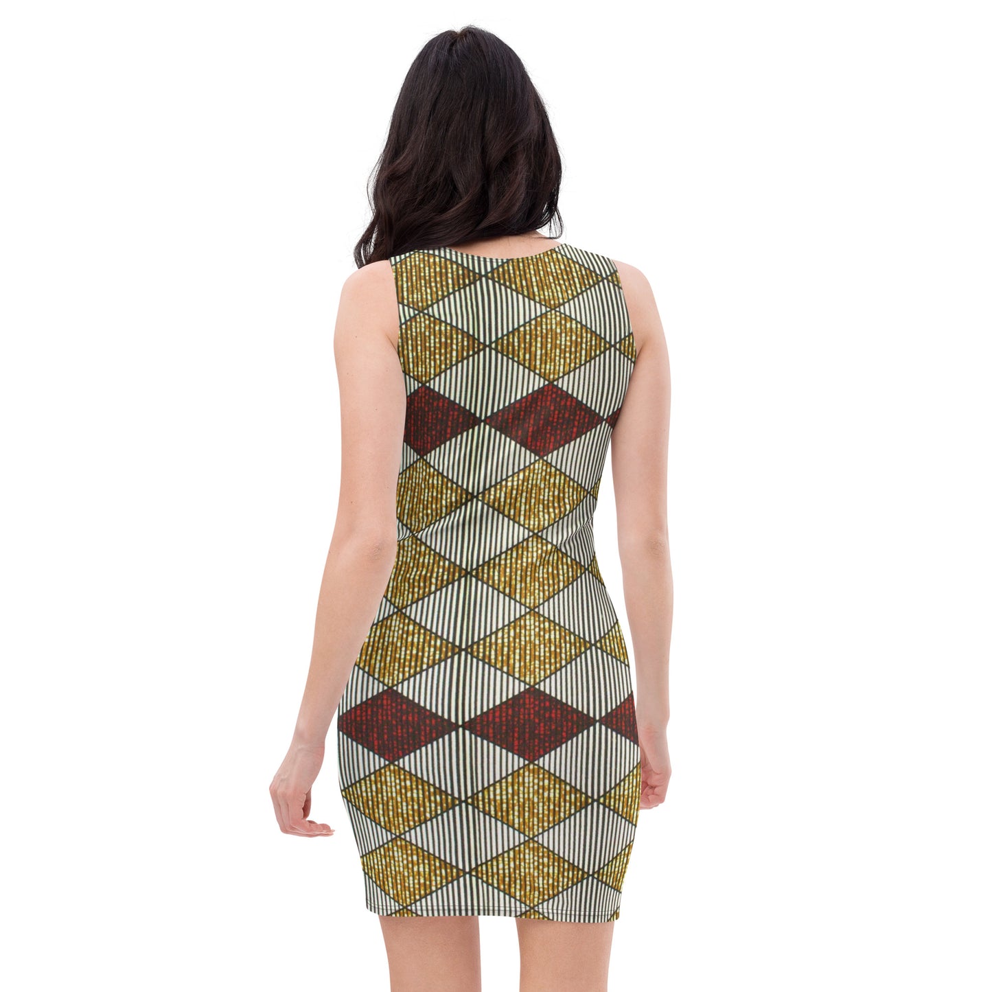 Burgundy Gold Diamond Ankara Bodycon Dress