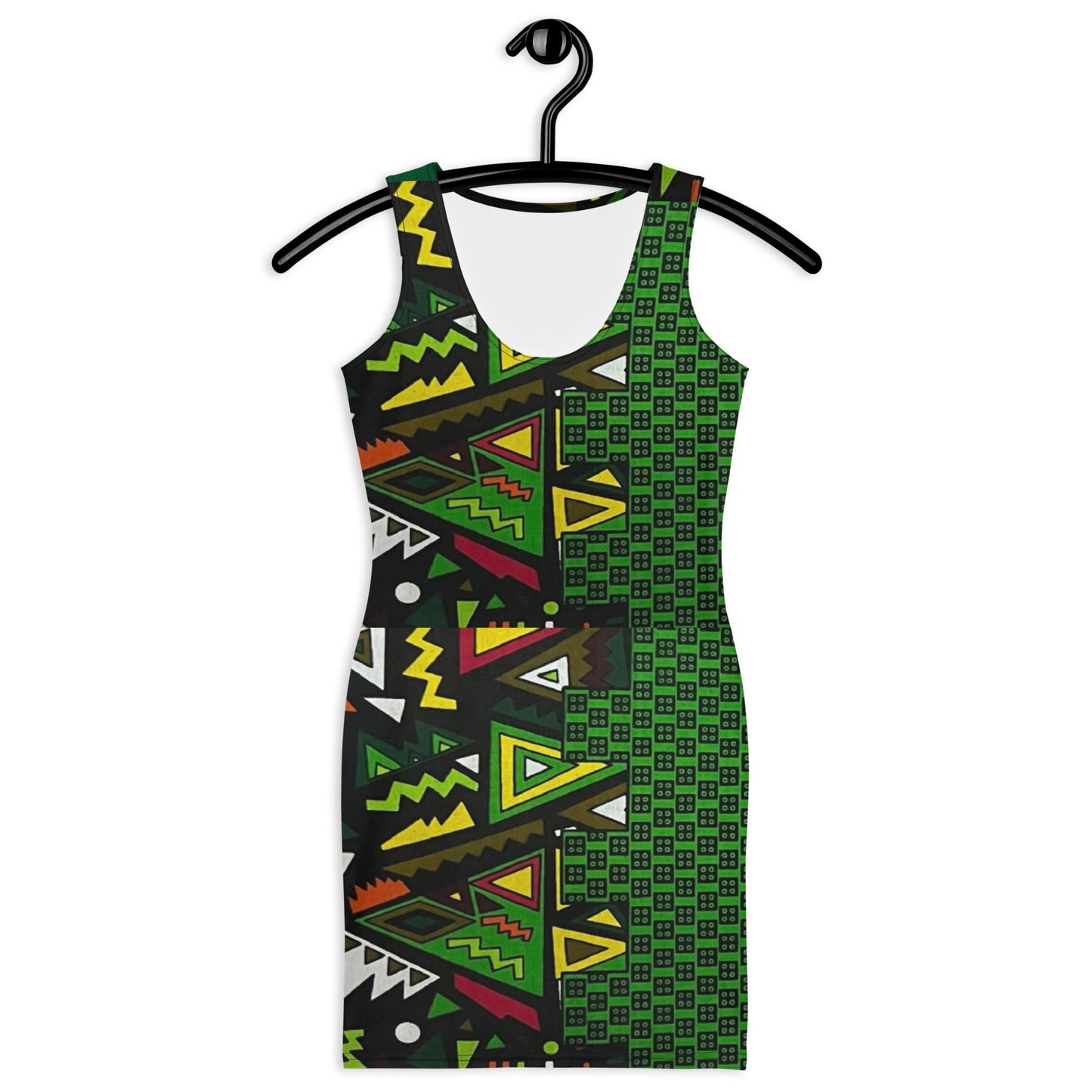 Vibrant Multicolour Green Black Yellow Red Ethnic Ankara Bodycon Dress