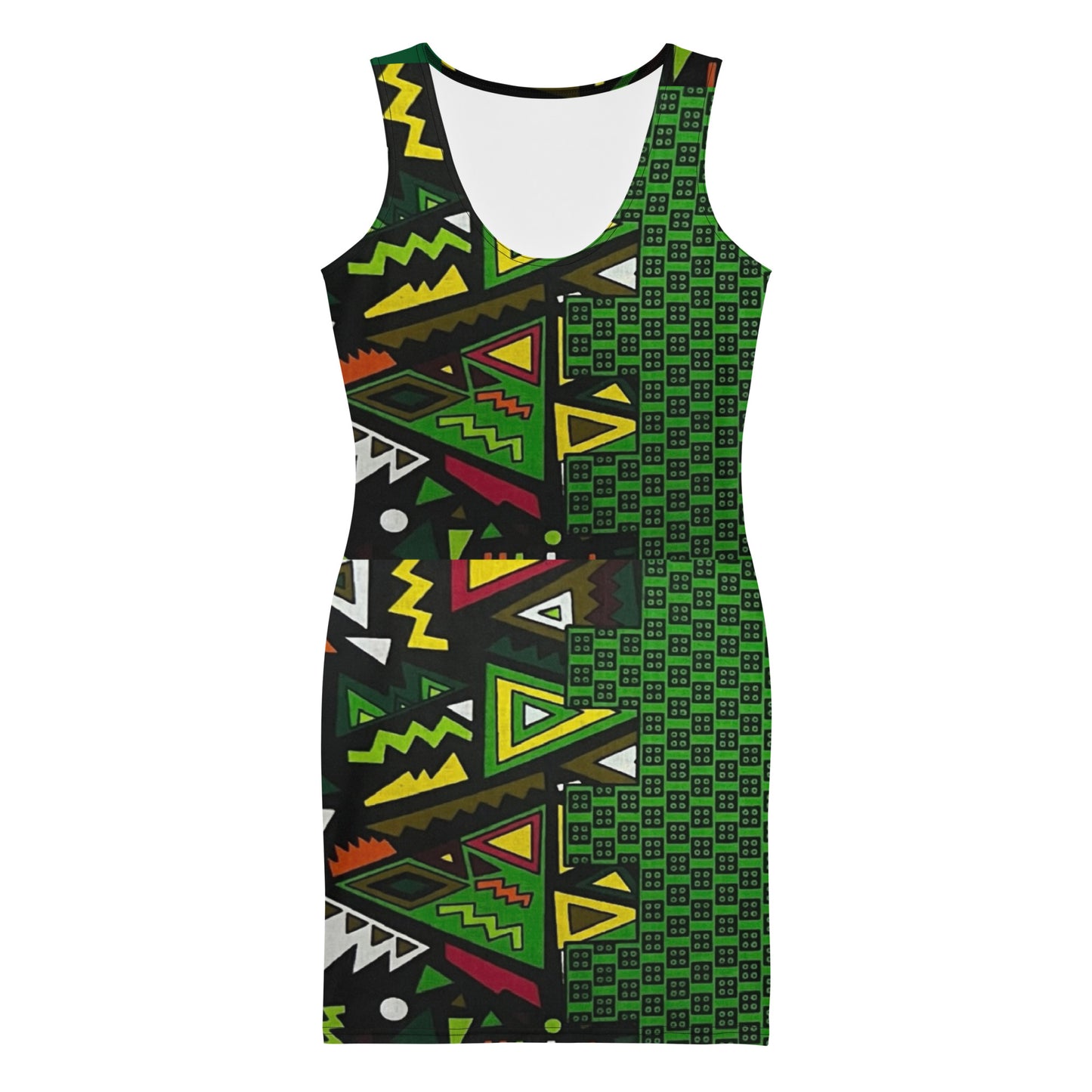 Vibrant Multicolour Green Black Yellow Red Ethnic Ankara Bodycon Dress