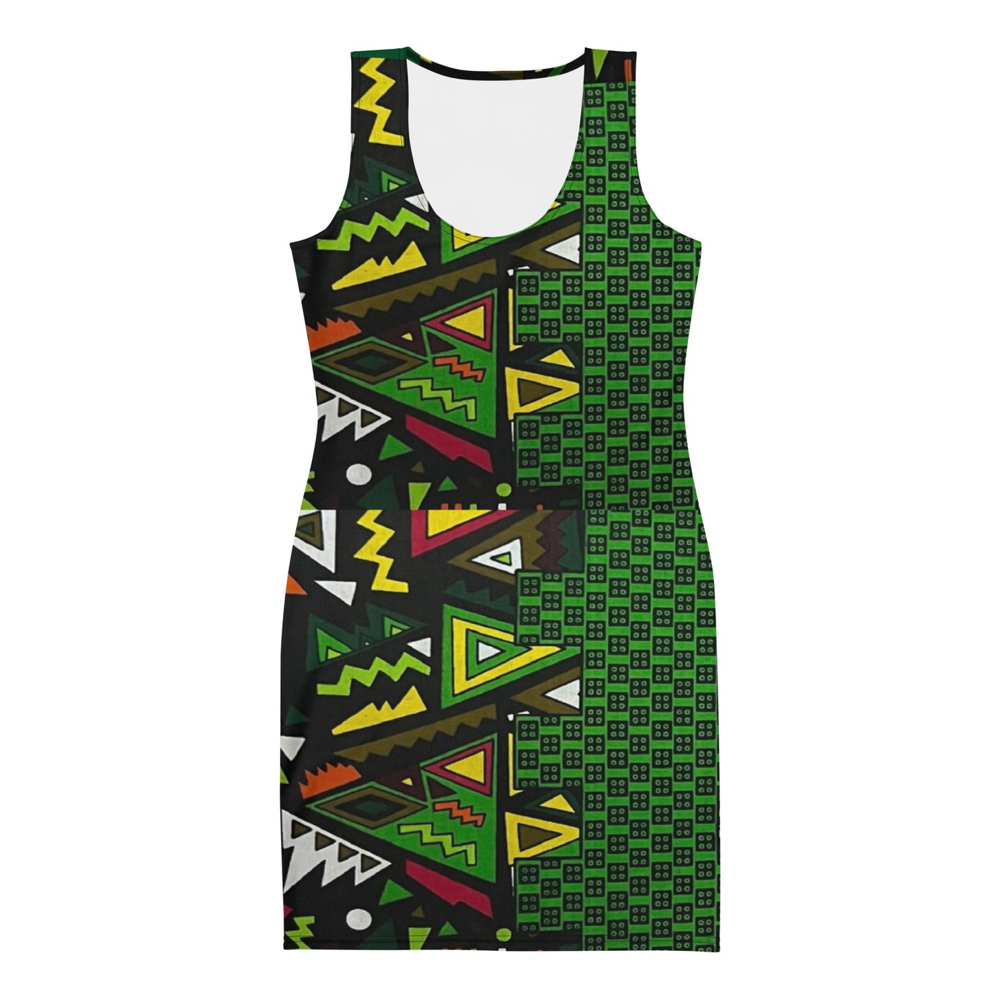 Vibrant Multicolour Green Black Yellow Red Ethnic Ankara Bodycon Dress