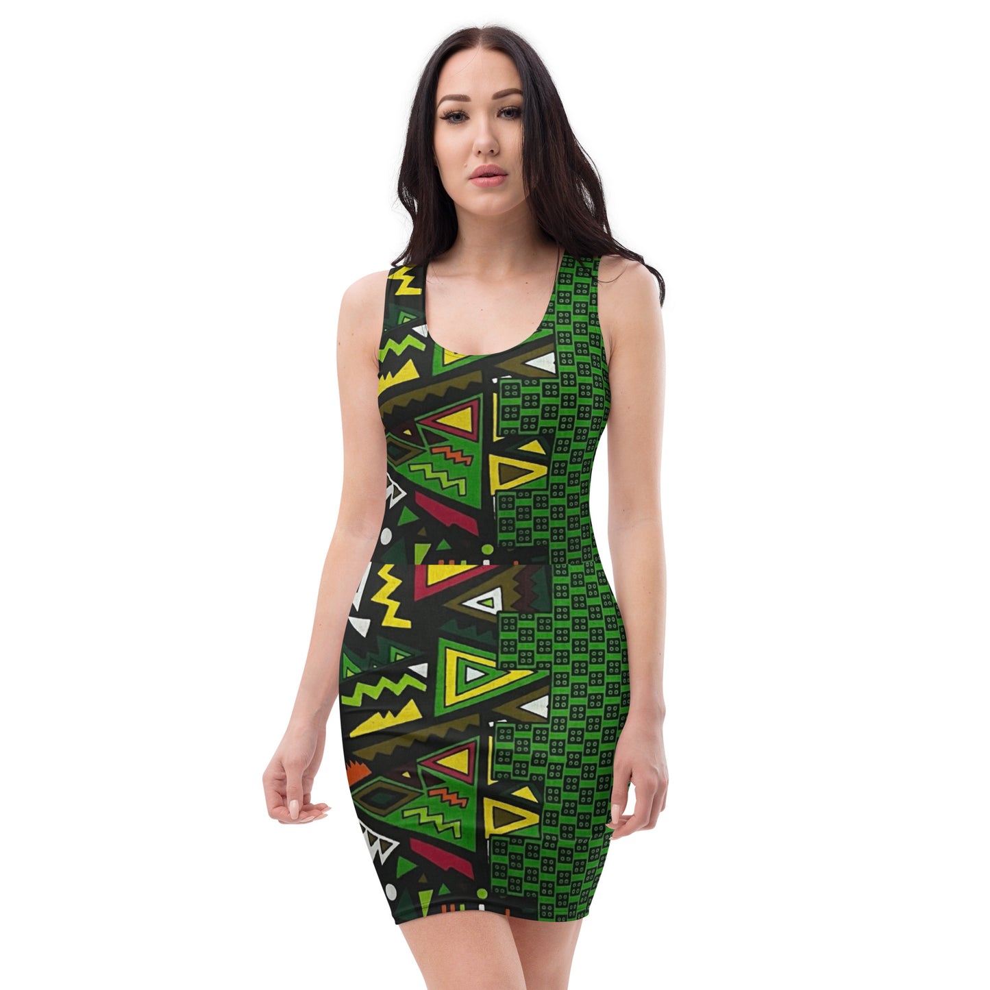 Vibrant Multicolour Green Black Yellow Red Ethnic Ankara Bodycon Dress