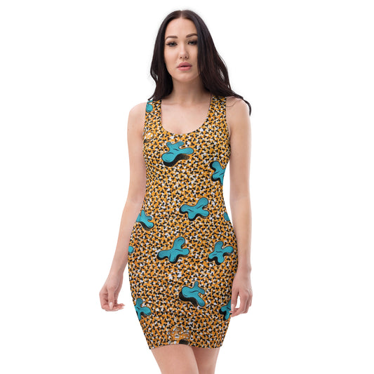 Sky Blue Pale Orange Ankara Bodycon Dress