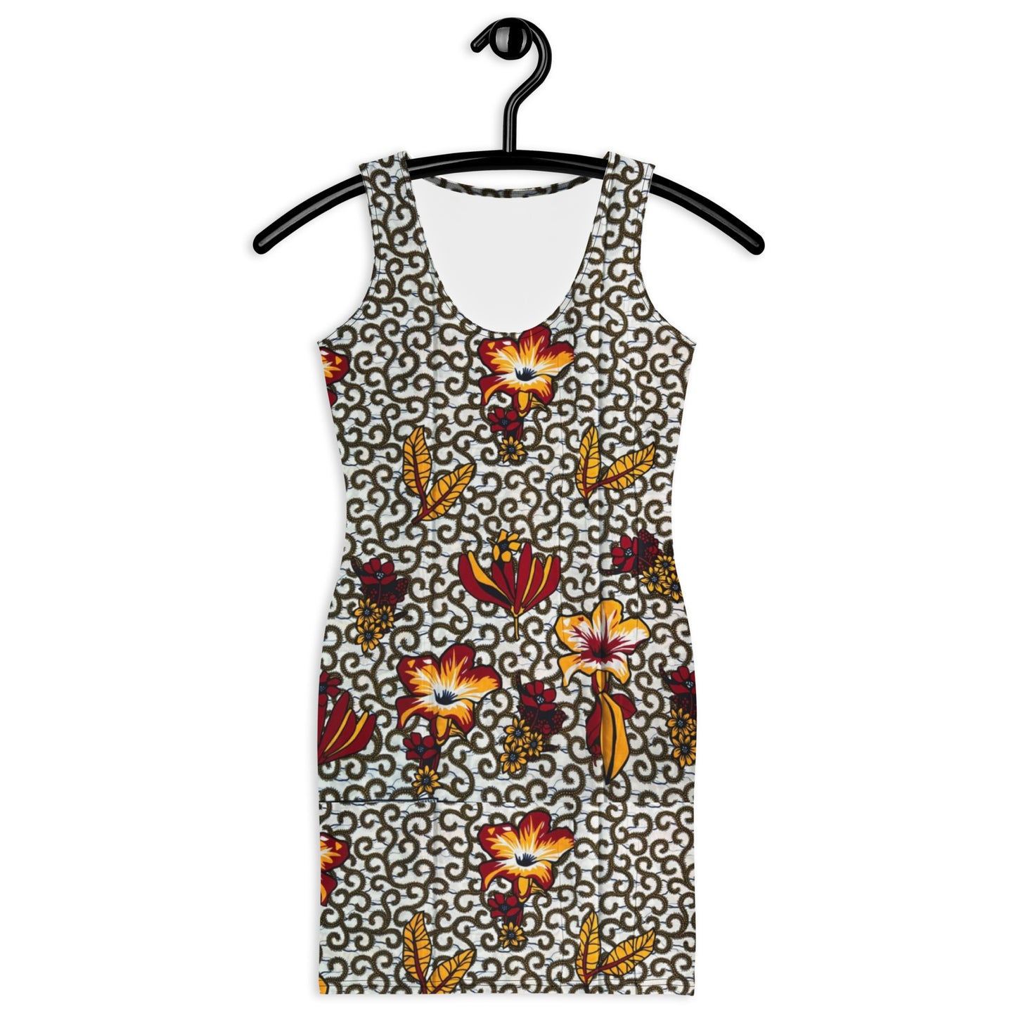 Red White Yellow Flower Ankara Bodycon Dress