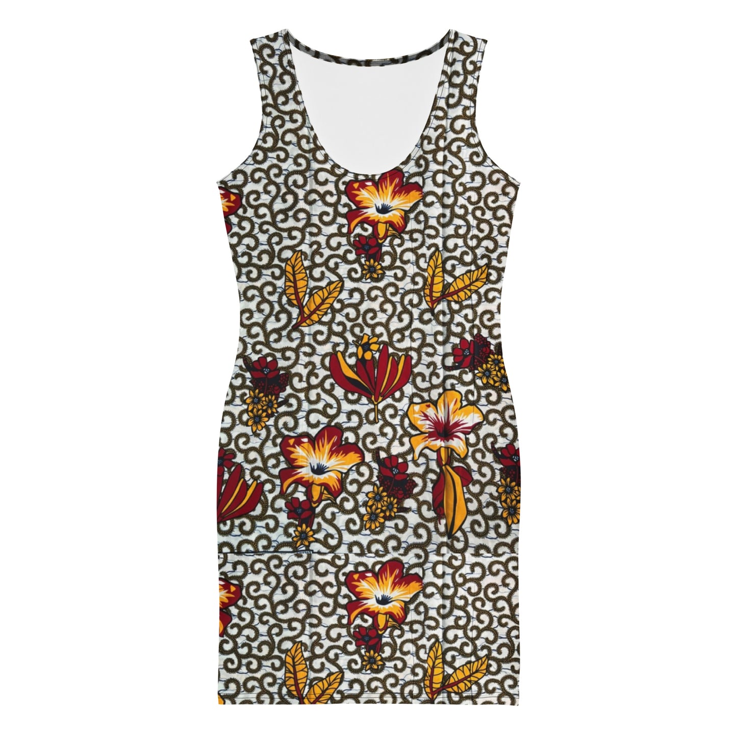 Red White Yellow Flower Ankara Bodycon Dress