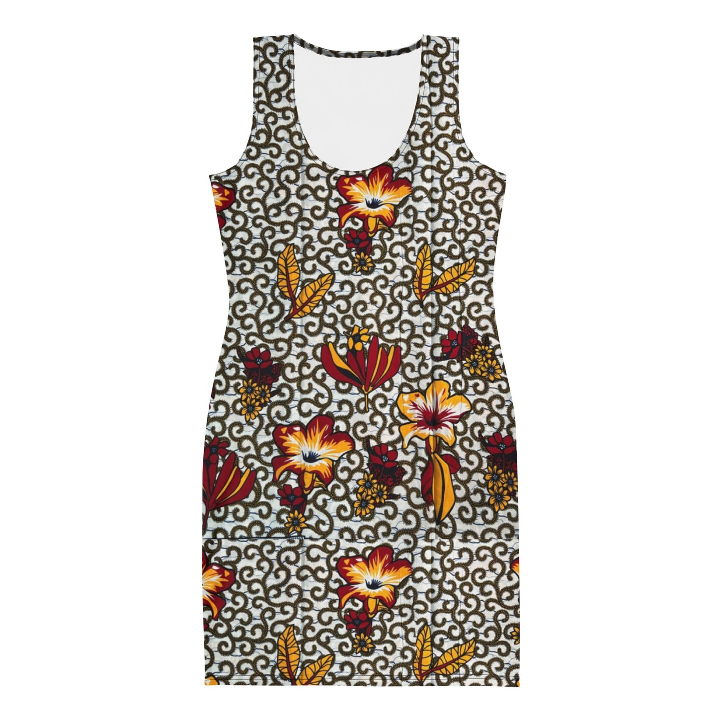 Red White Yellow Flower Ankara Bodycon Dress