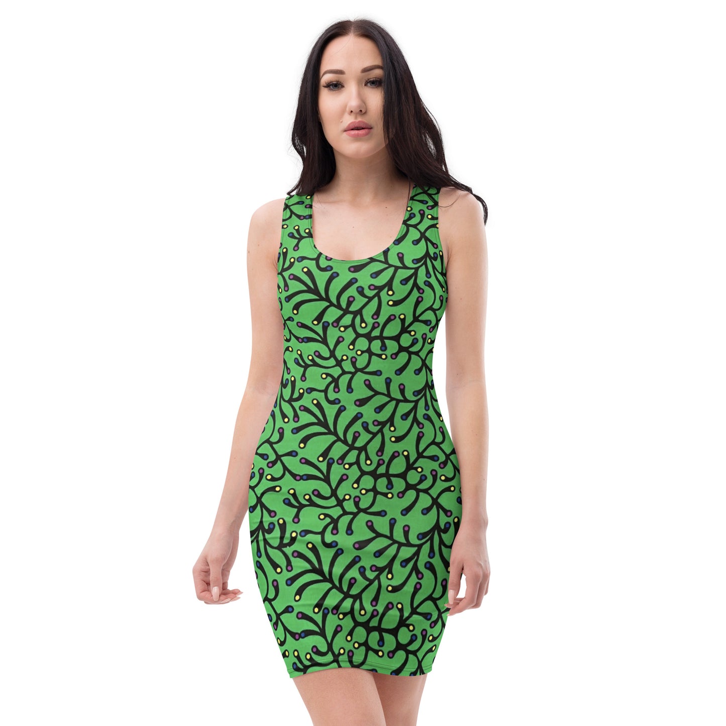 Vibrant Green And Yellow Polka Dots African Print Ankara Bodycon Dress