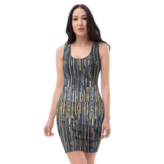 Blue Peach Stripes Ankara Bodycon Dress