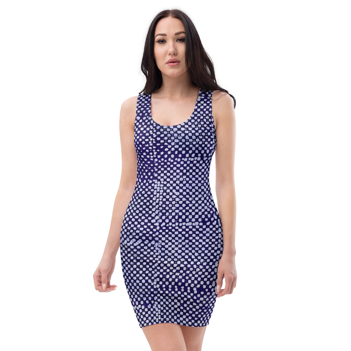 Purple And White Polka Dots Adire Bodycon Dress