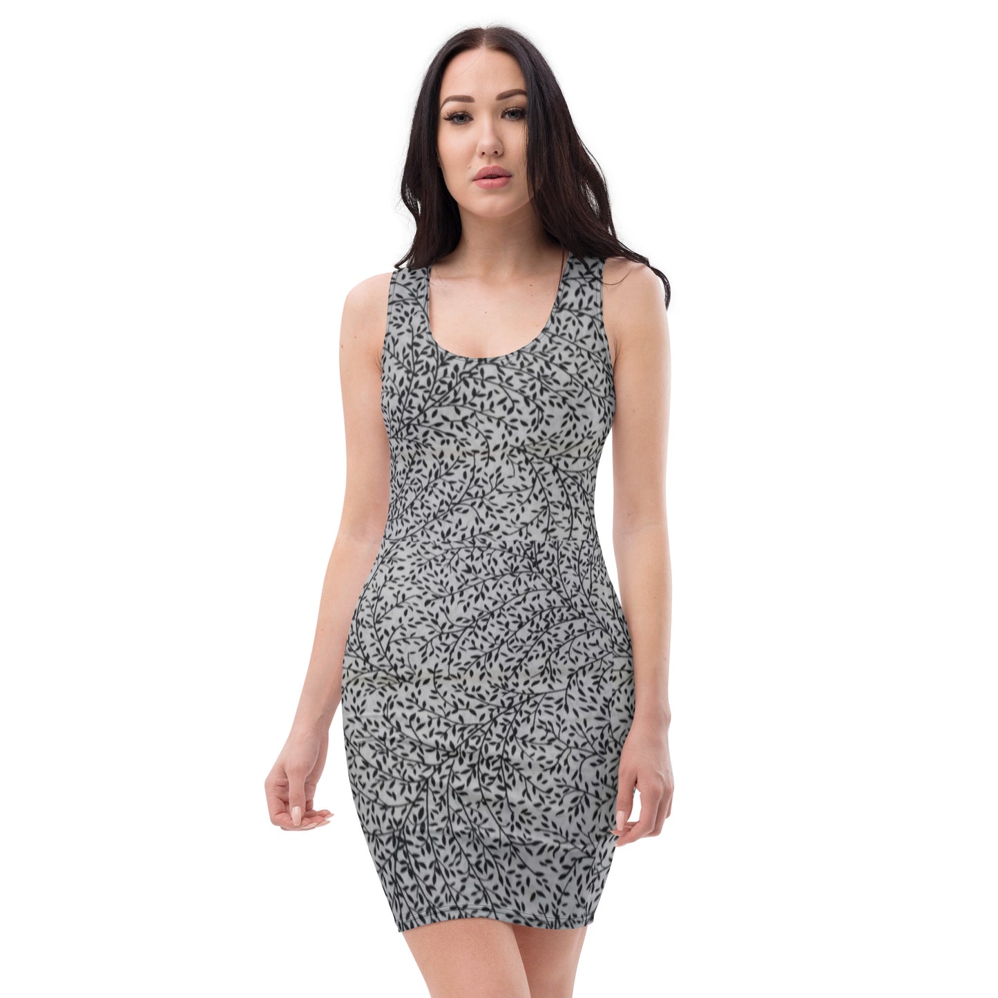 White Black Leaves Ankara Bodycon Dress