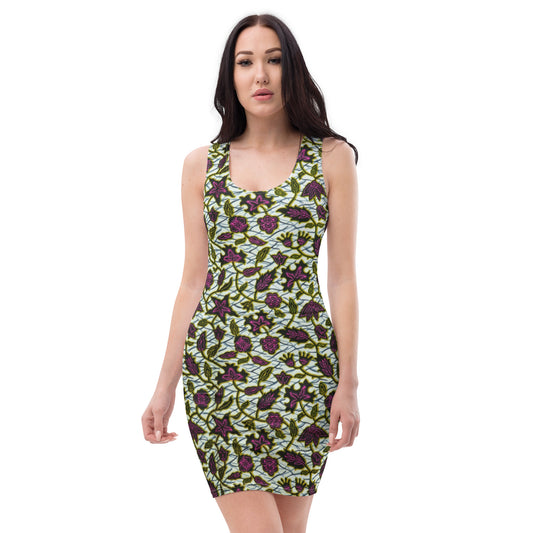 Pink Green Leaves Ankara Bodycon Dress