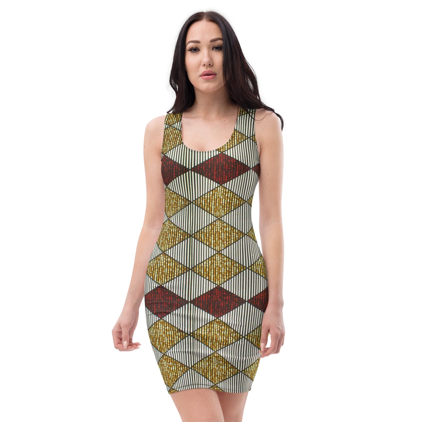 Burgundy Gold Diamond Ankara Bodycon Dress