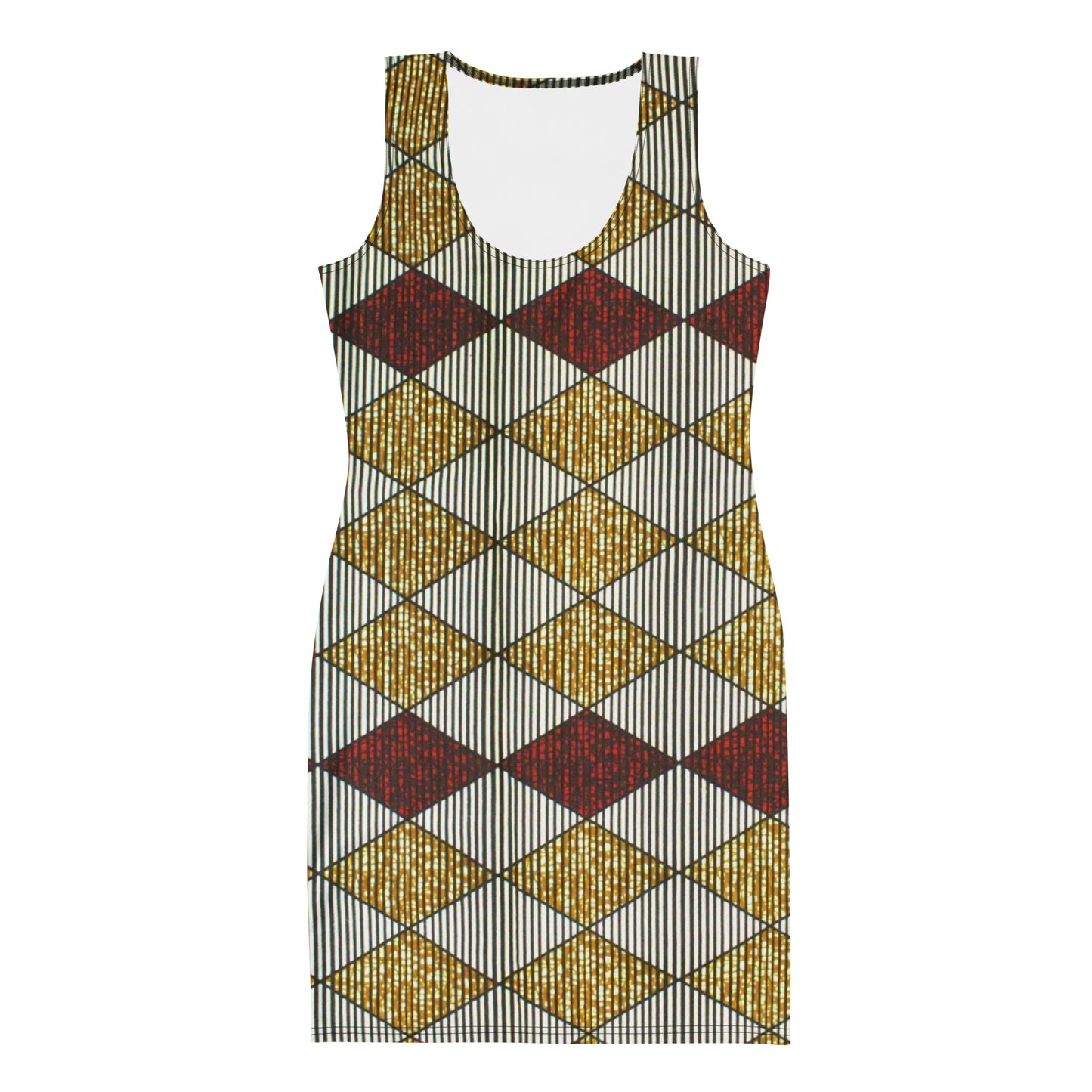 Burgundy Gold Diamond Ankara Bodycon Dress