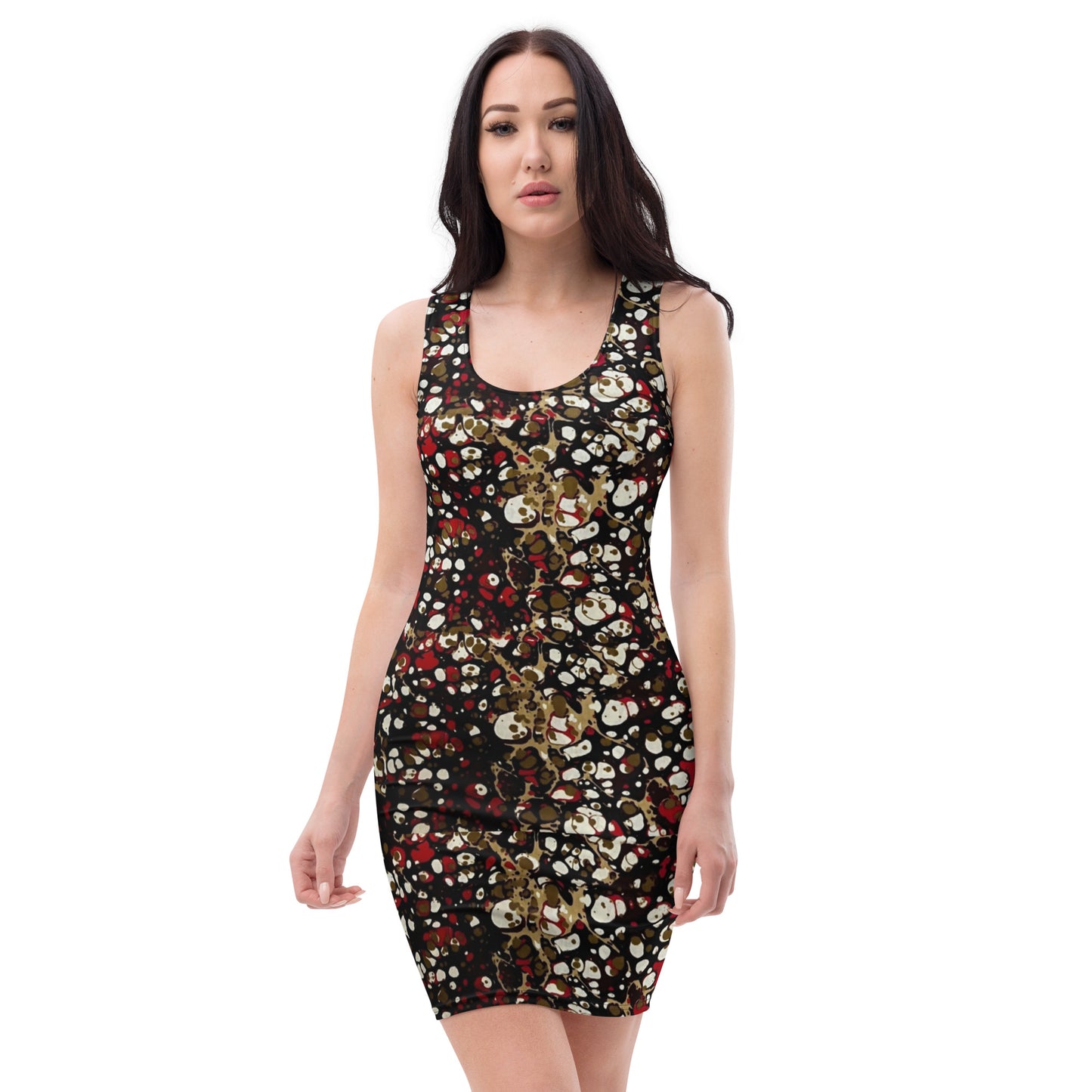 Red Abstract Adire Bodycon Dress