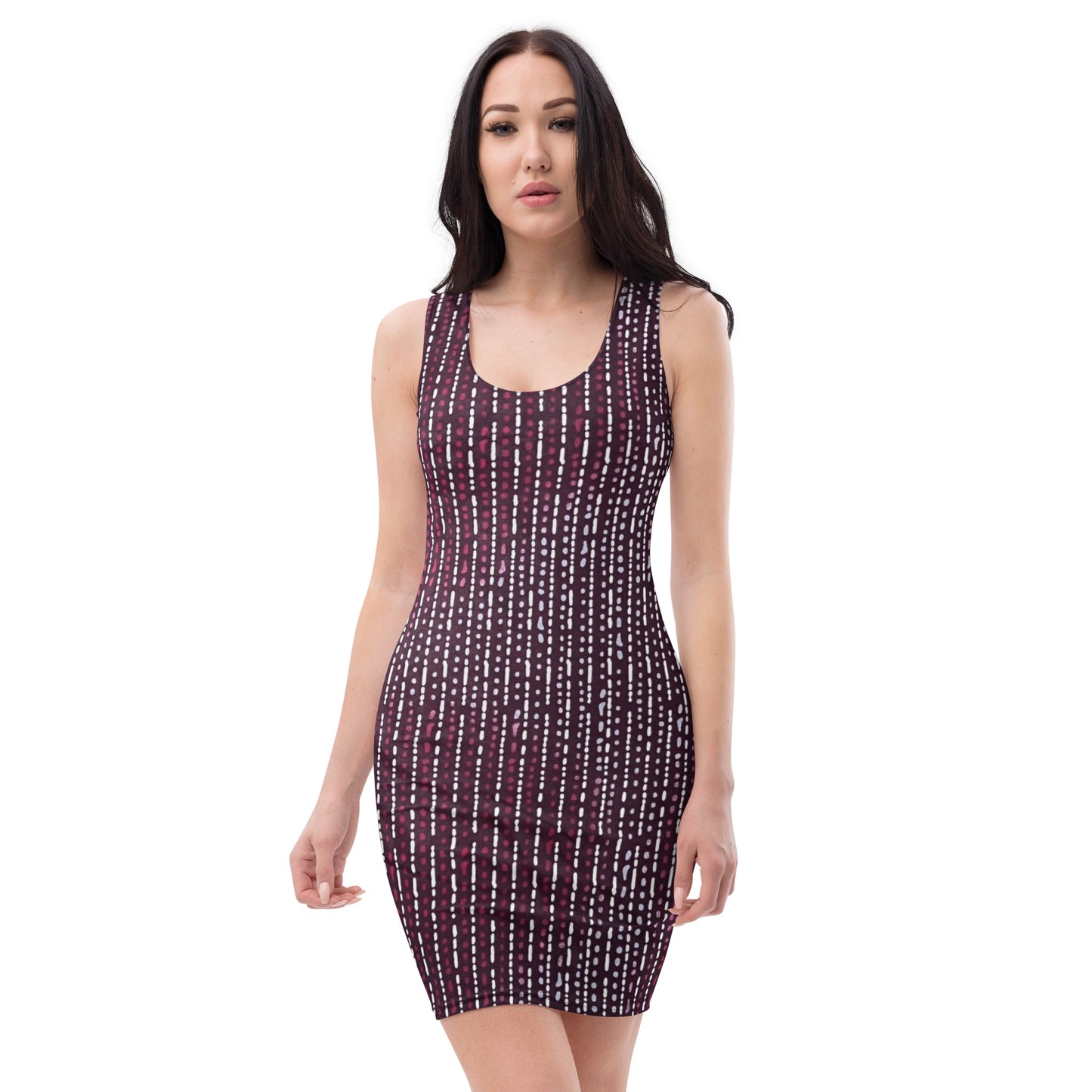 Burgundy Stripe Adire Bodycon Dress