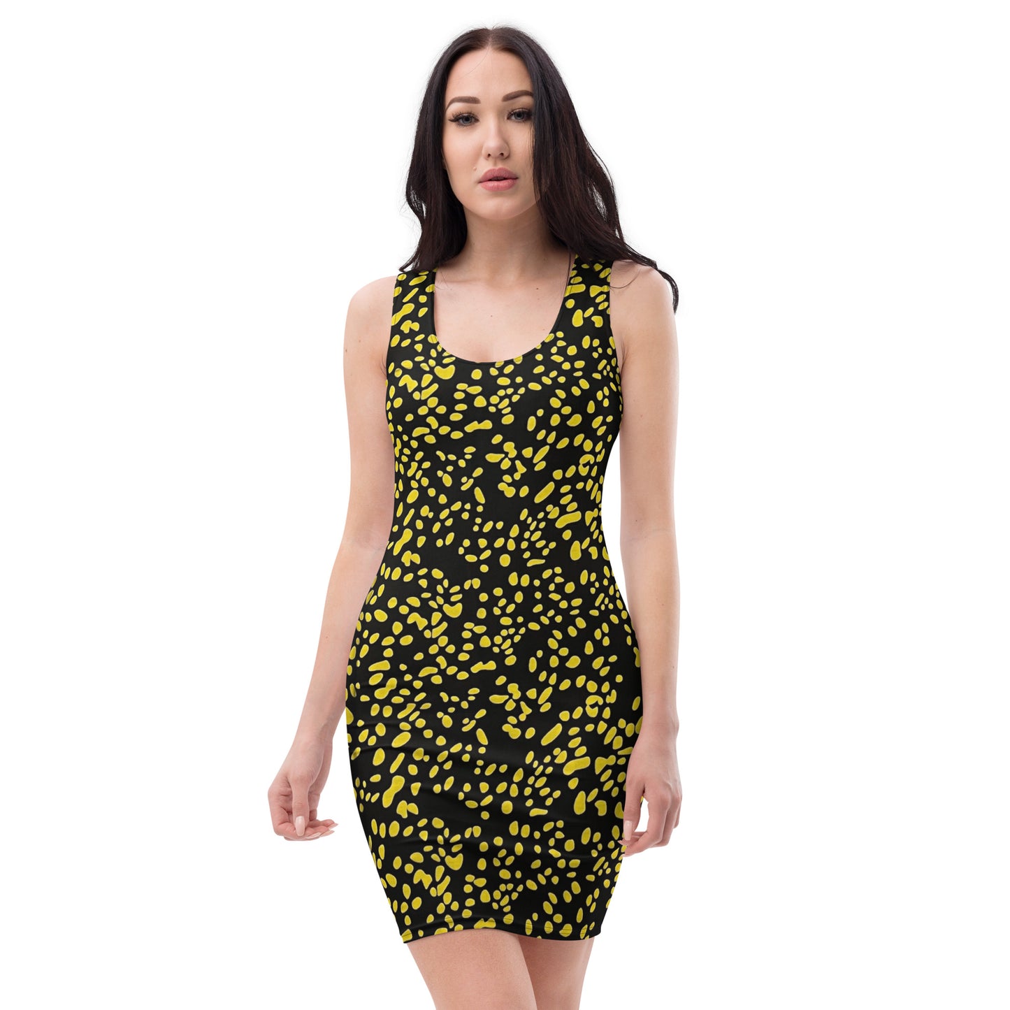 Yellow Dots Adire Bodycon Dress