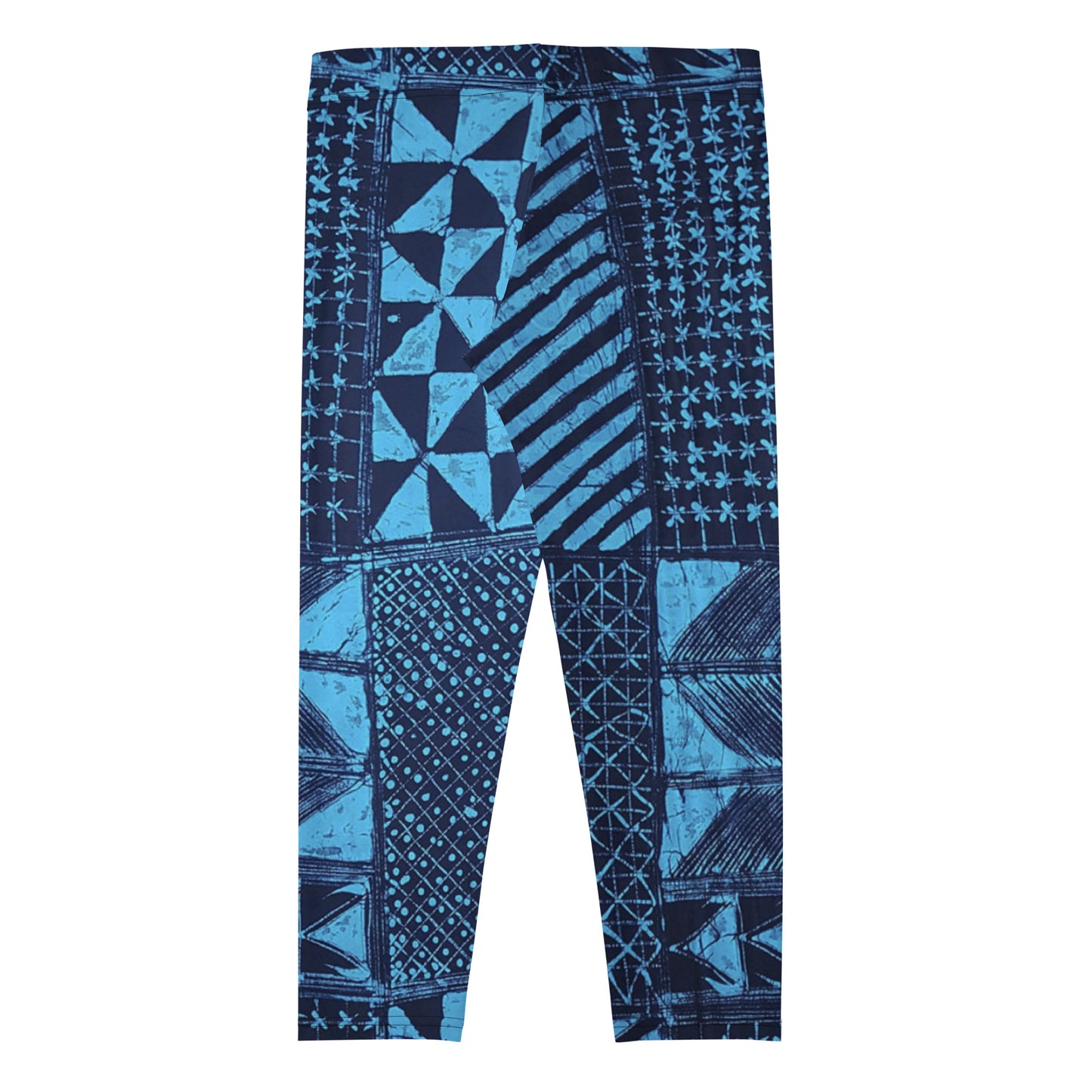 Black And Turquoise Shapes Adire Capri Leggings