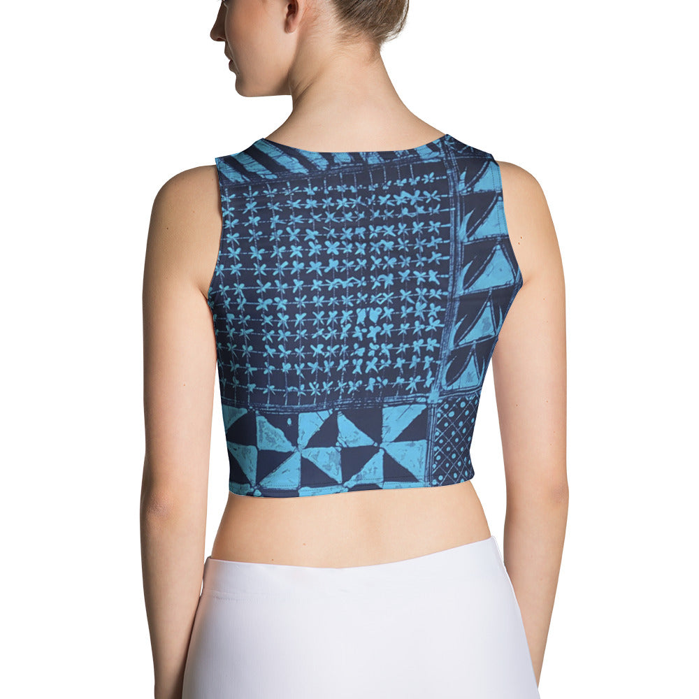 Black And Turquoise Shapes Adire Crop Top