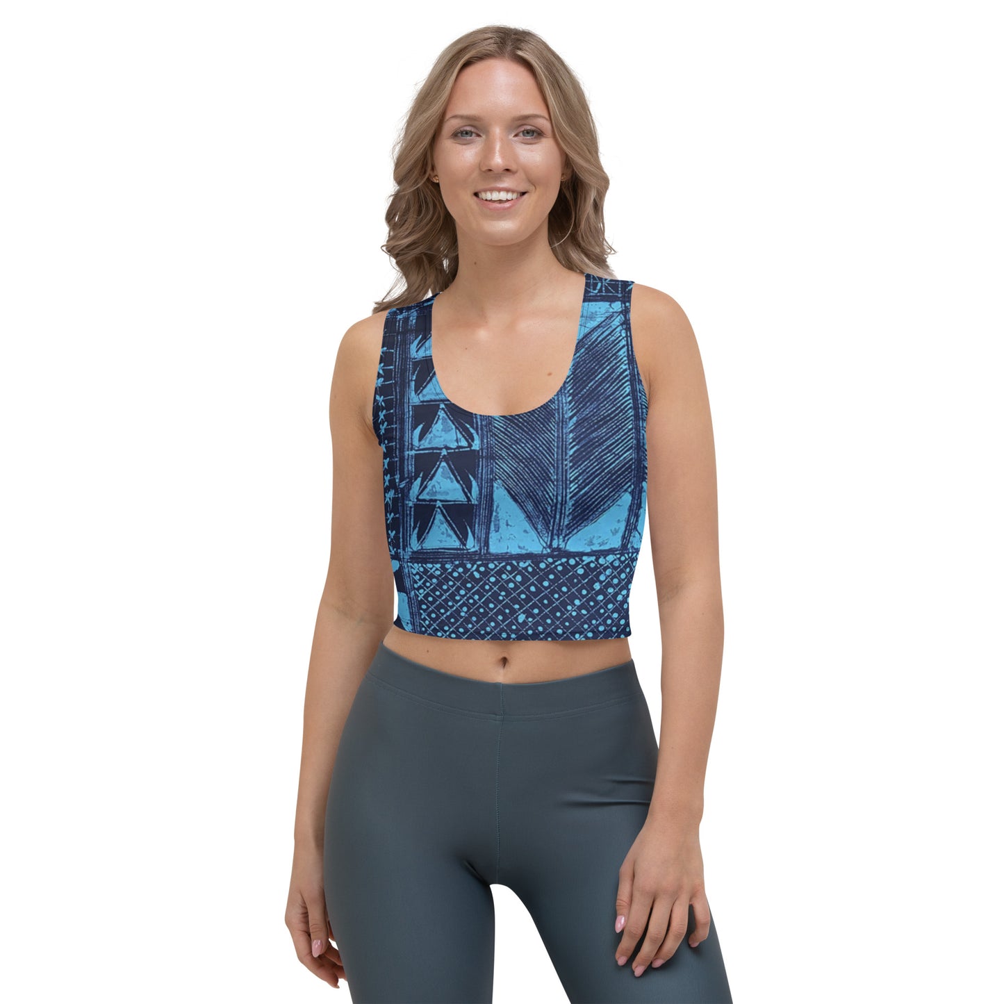 Black And Turquoise Shapes Adire Crop Top