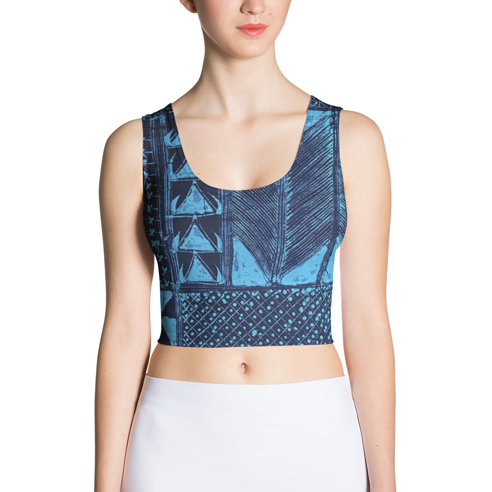 Black And Turquoise Shapes Adire Crop Top