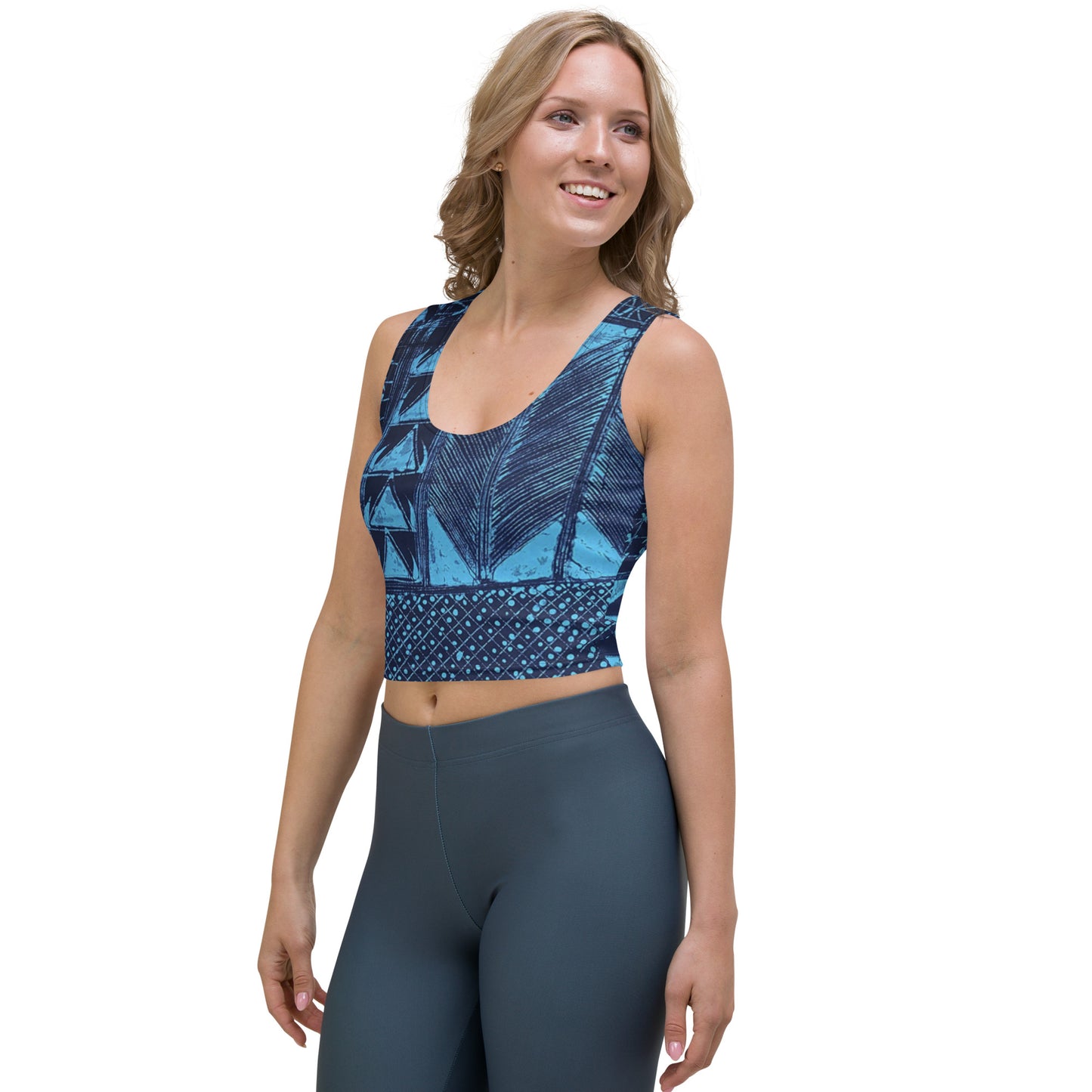 Black And Turquoise Shapes Adire Crop Top