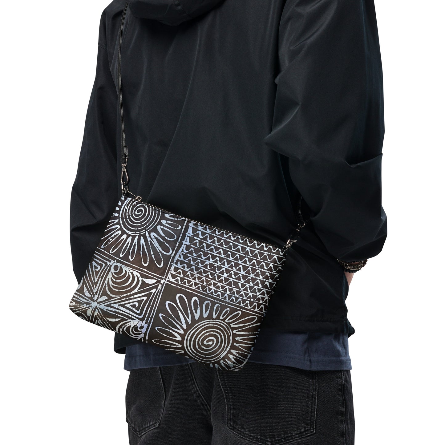 Abstract Cyan Blue Adire Crossbody Bag