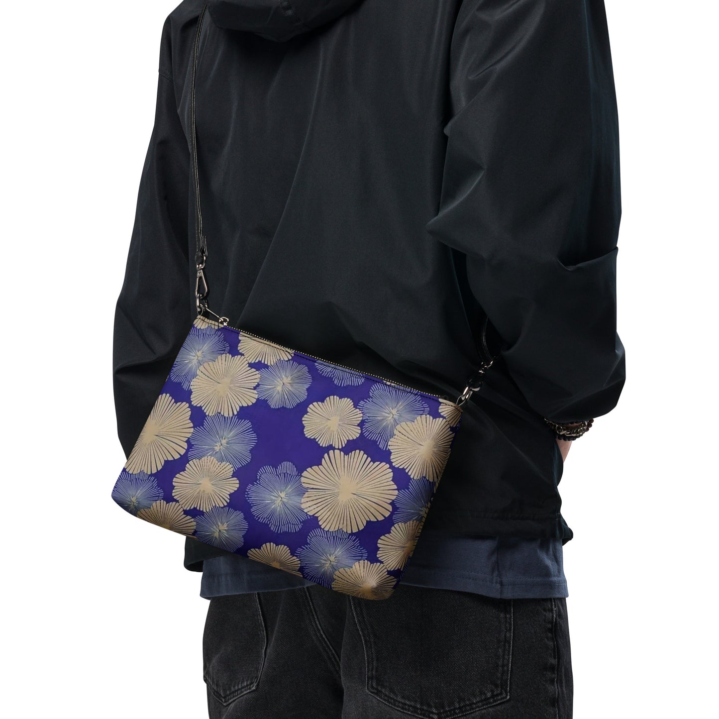 Cream Blue Floral Ankara Crossbody Bag