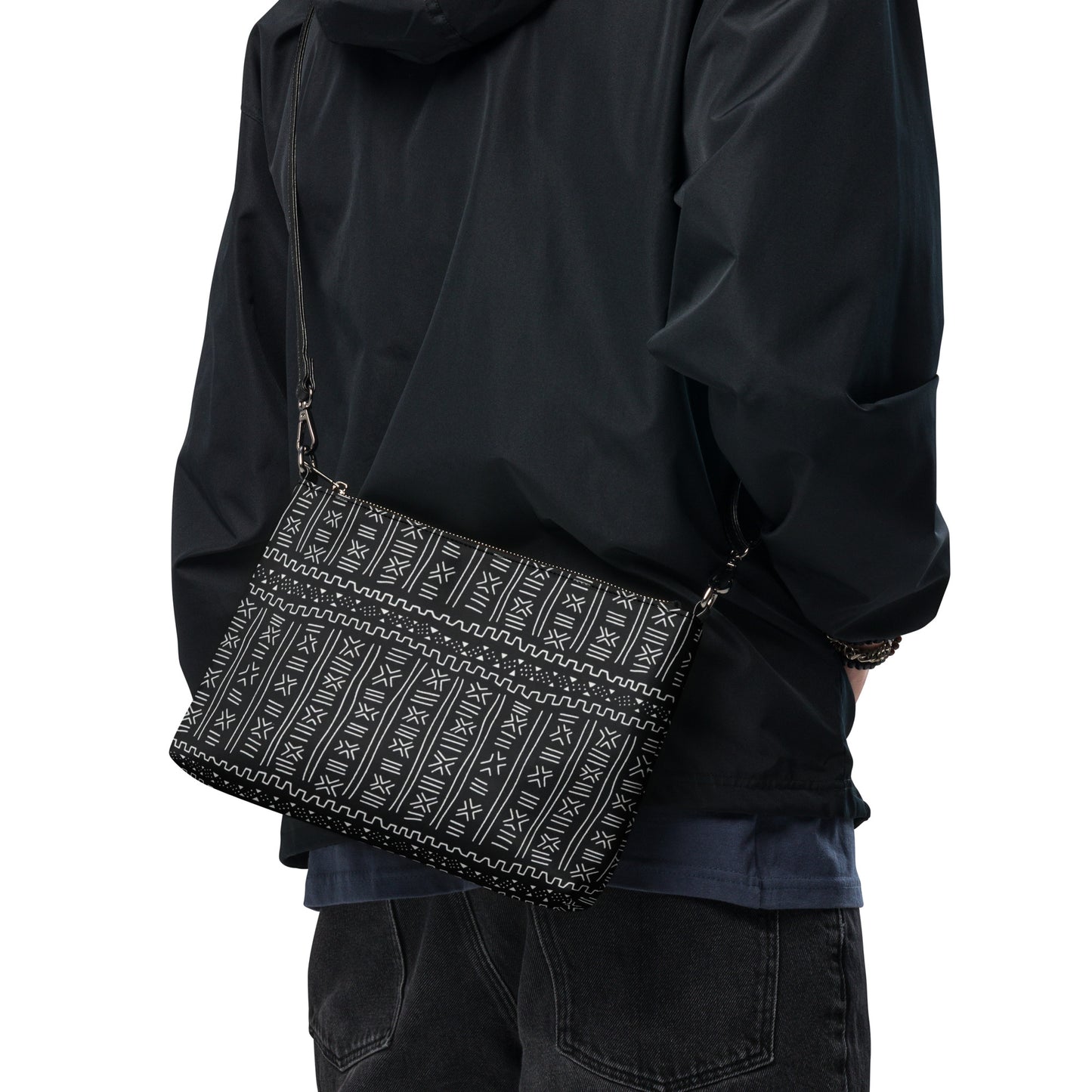 Black White Bogolan African Print Ankara Crossbody Bag
