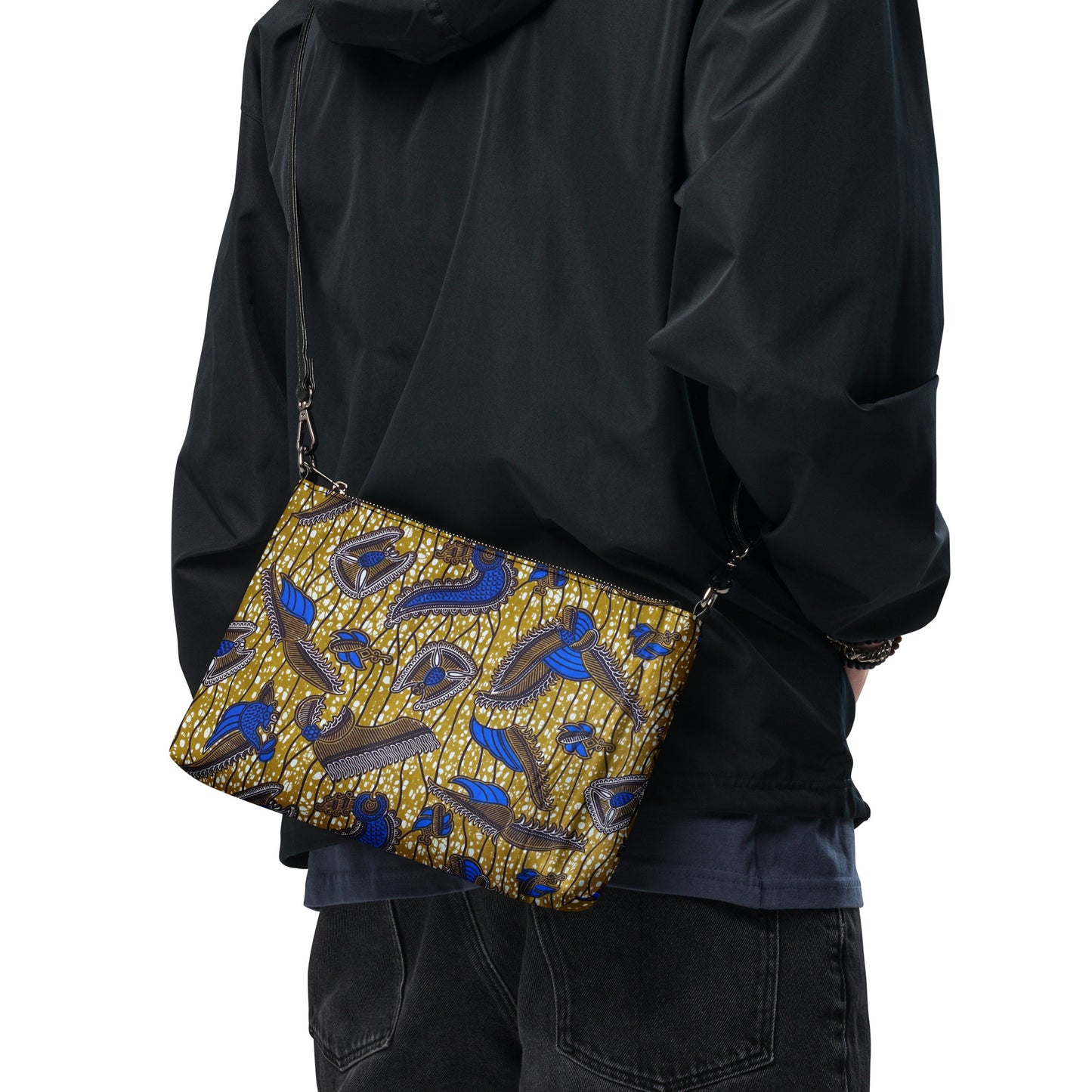 Blue Brown Abstract Ankara Crossbody Bag