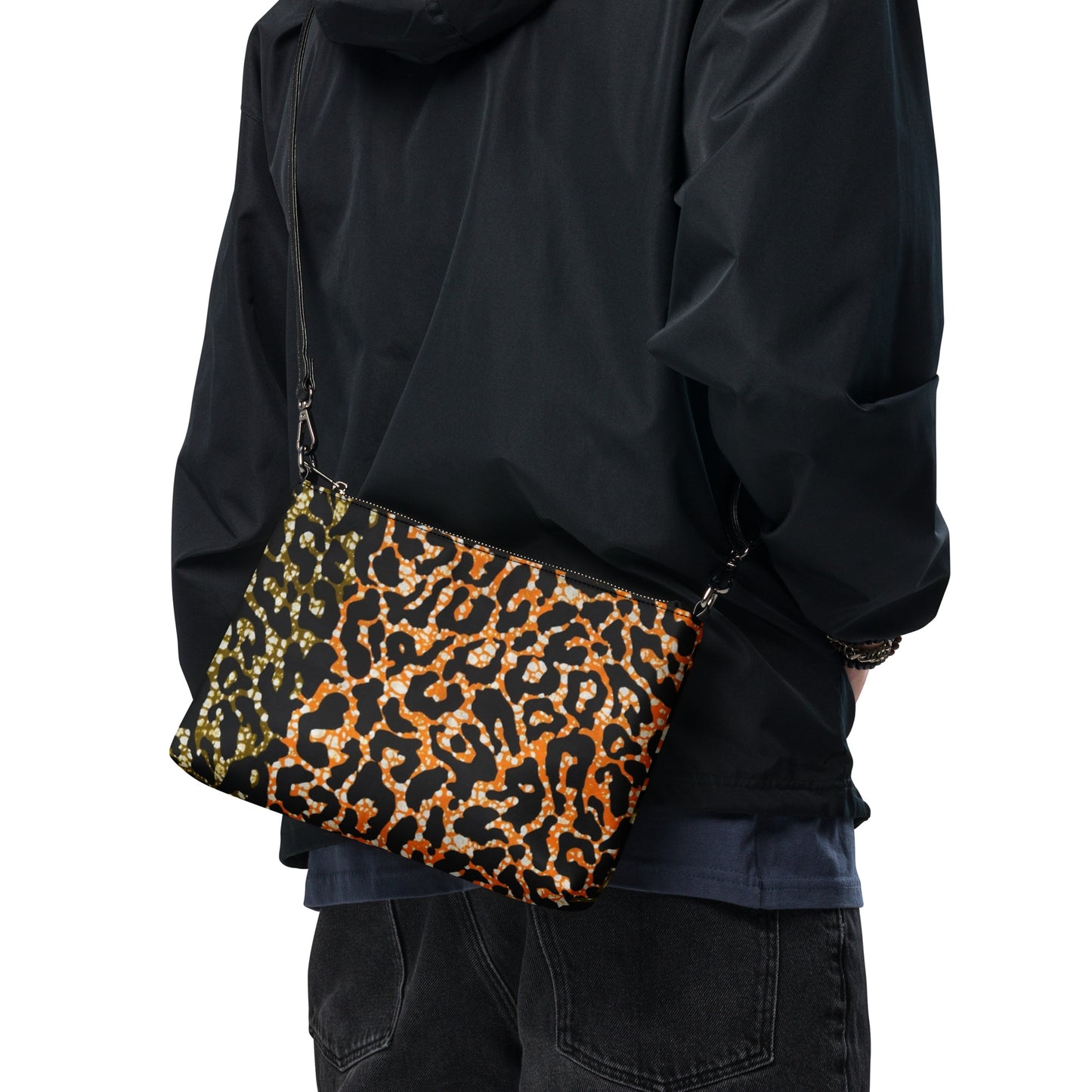 Green Orange Leopard Ankara Crossbody Bag