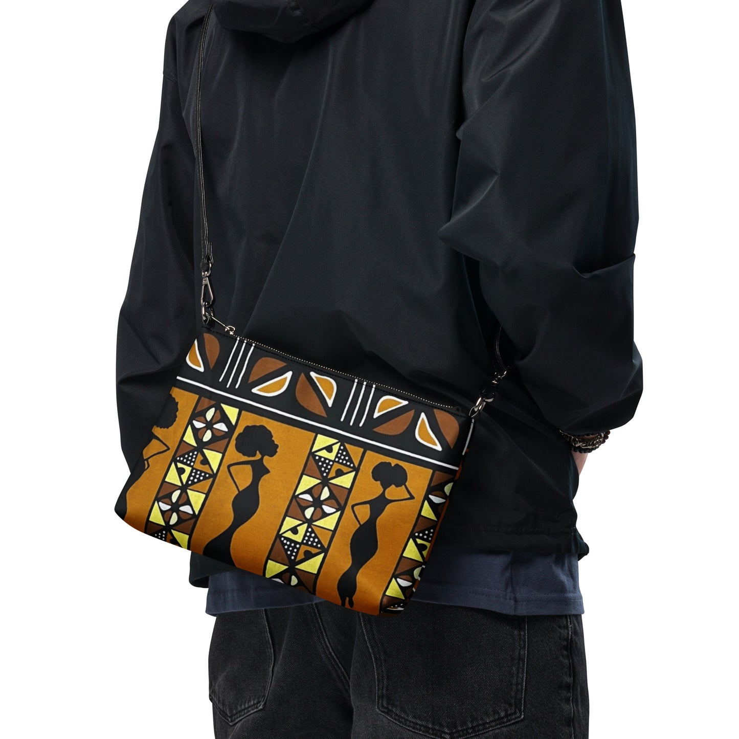 Ladies Black Brown Ankara Crossbody Bag