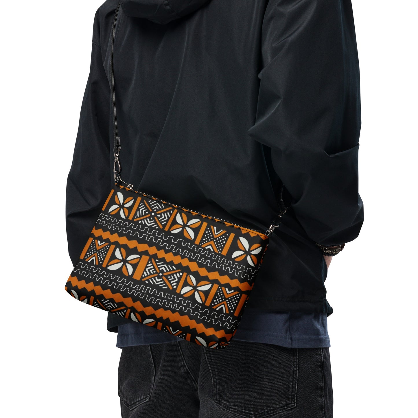 Orange Black & White Bogolan Ankara Crossbody Bag