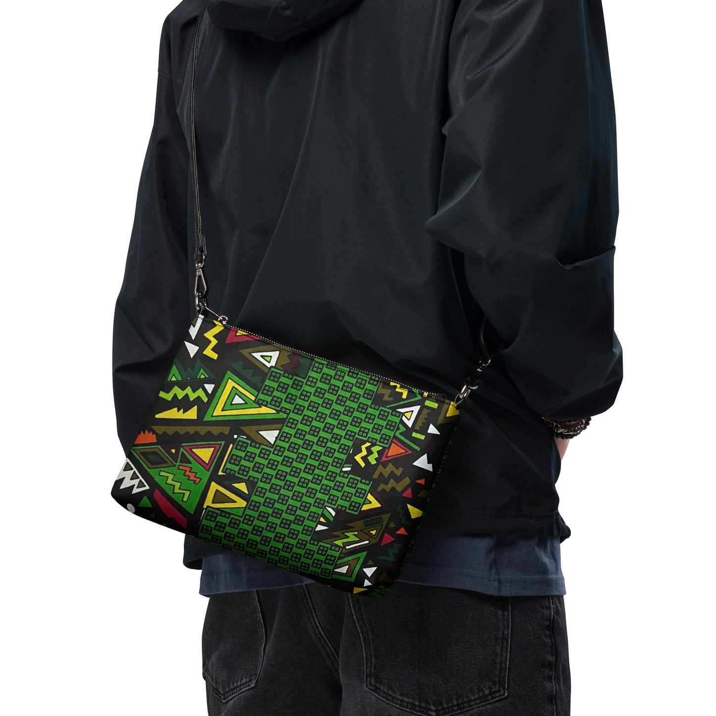 Vibrant Multicolour Green Black Yellow Red Ethnic Ankara Crossbody Bag