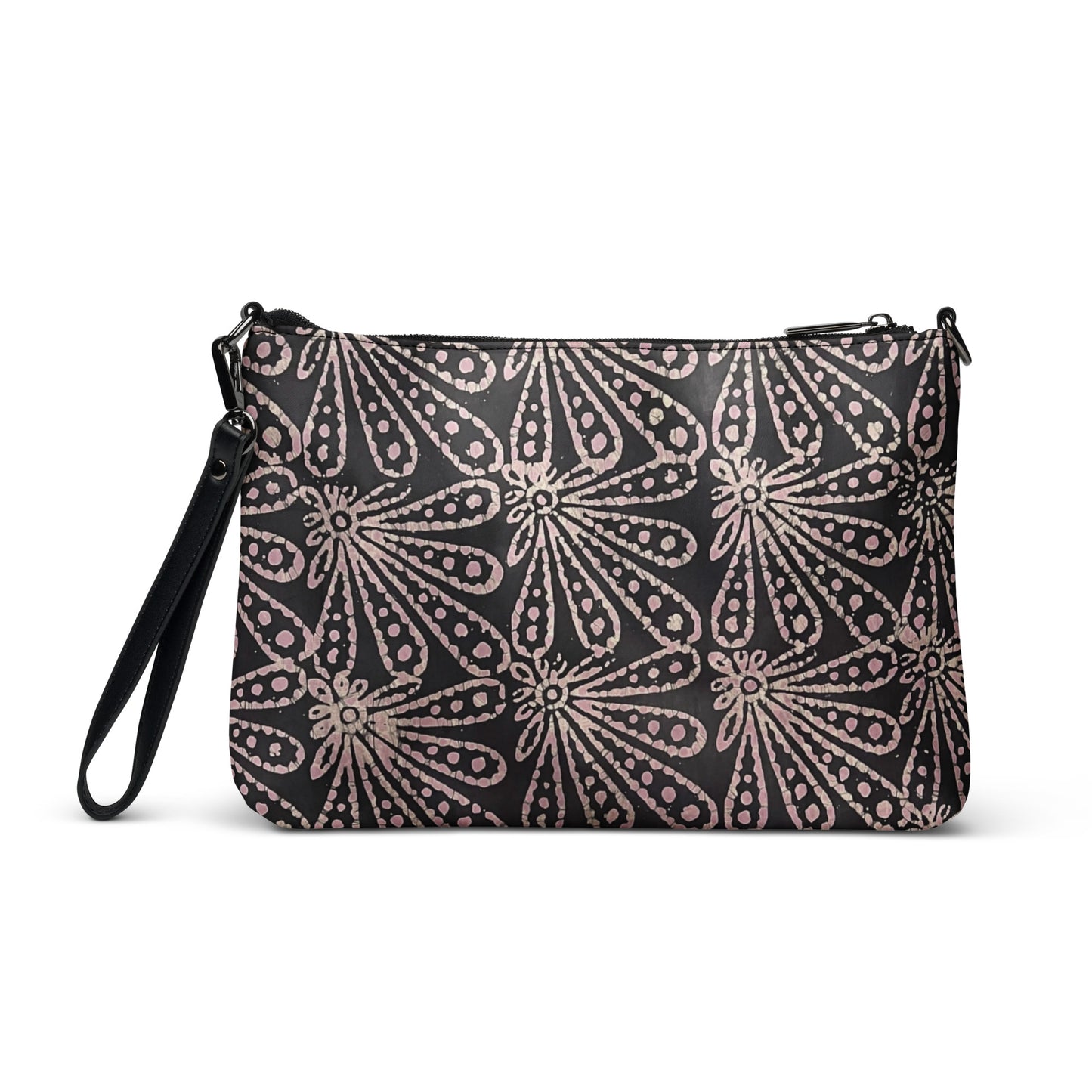 Brown Pale Pink Floral Pattern Adire Crossbody Bag