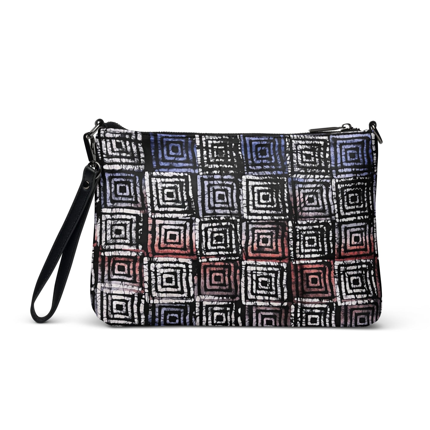 Hollow Squares Black Red Blue African Print Crossbody Bag