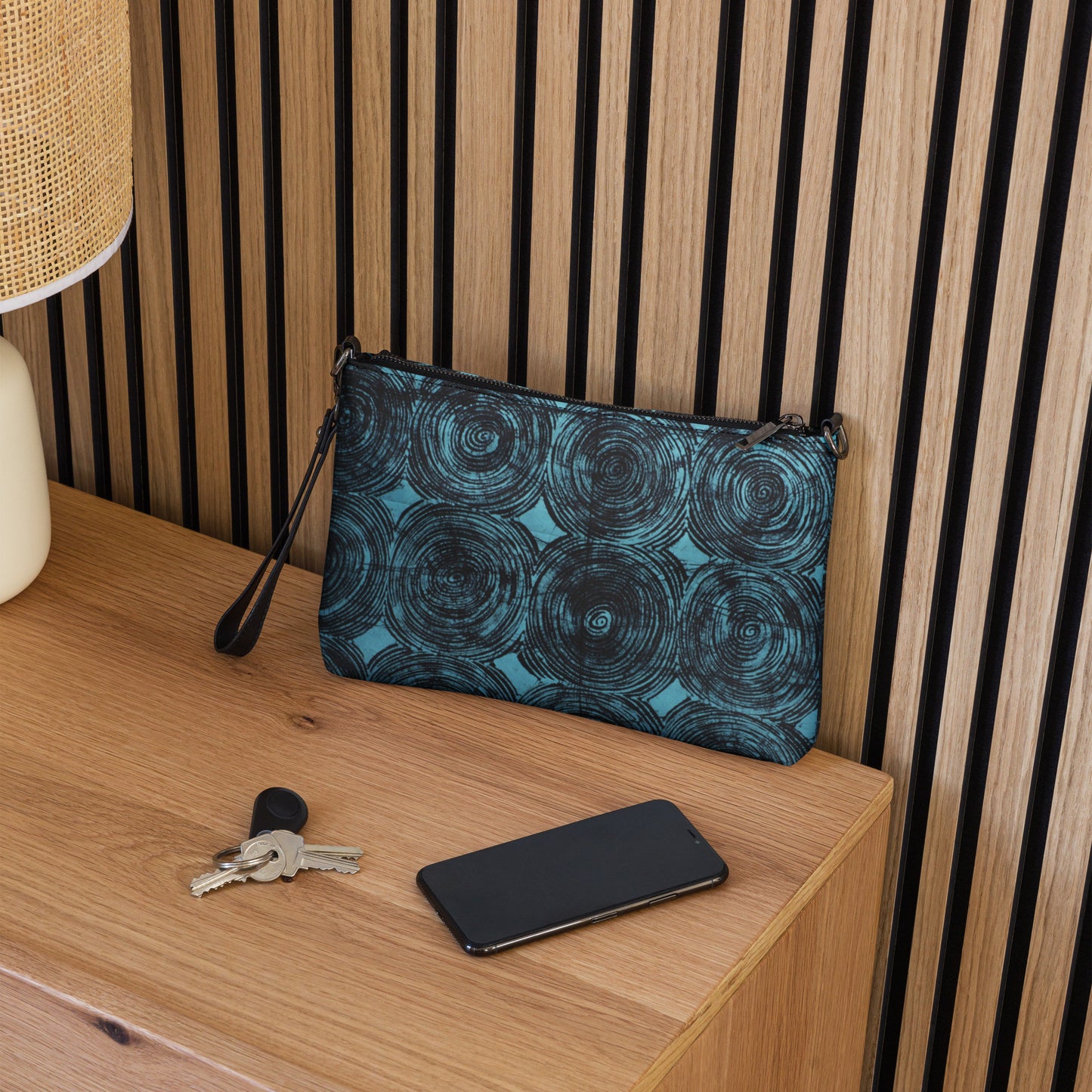 Black And Turquoise Swirl Adire Crossbody Bag