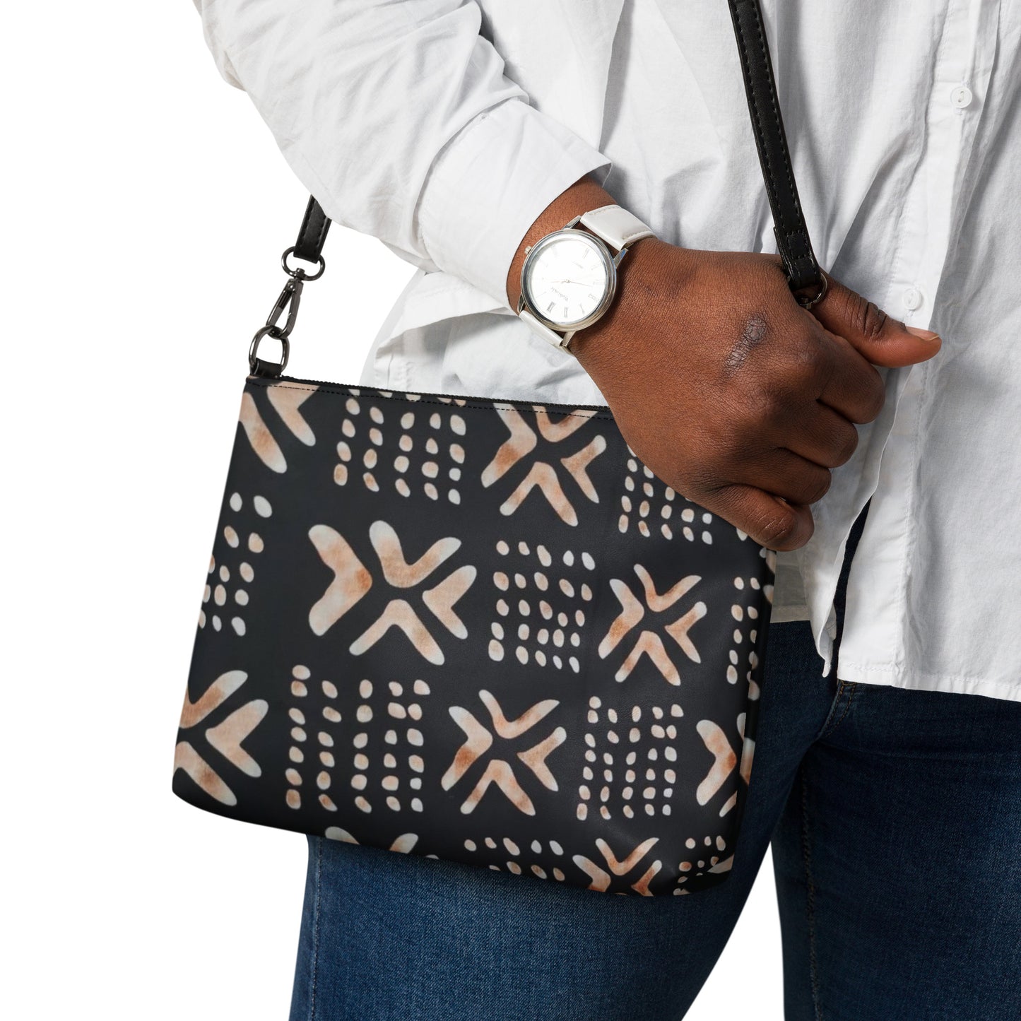 Brown Abstract Square Ankara Crossbody Bag