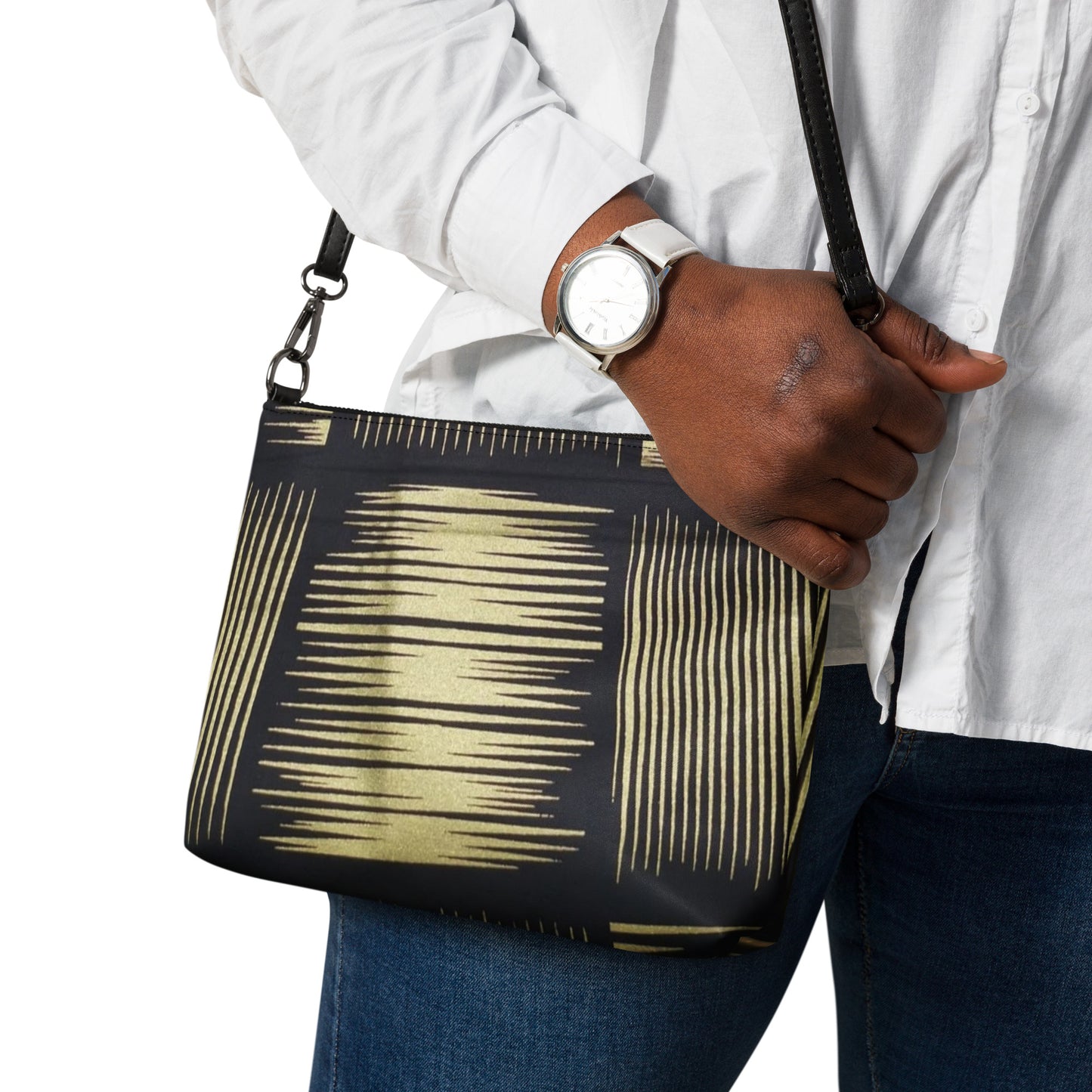 Cream Black Ankara Crossbody Bag