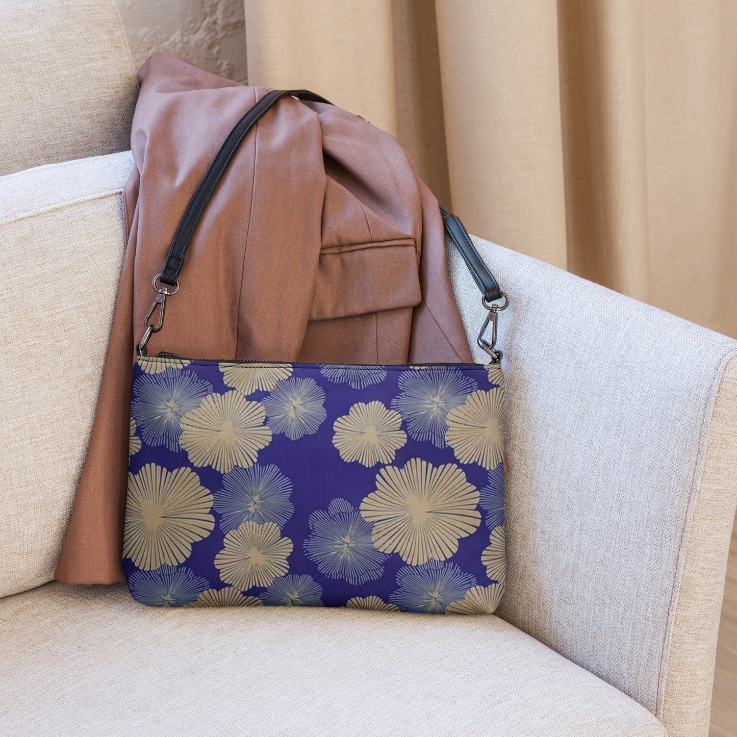 Cream Blue Floral Ankara Crossbody Bag