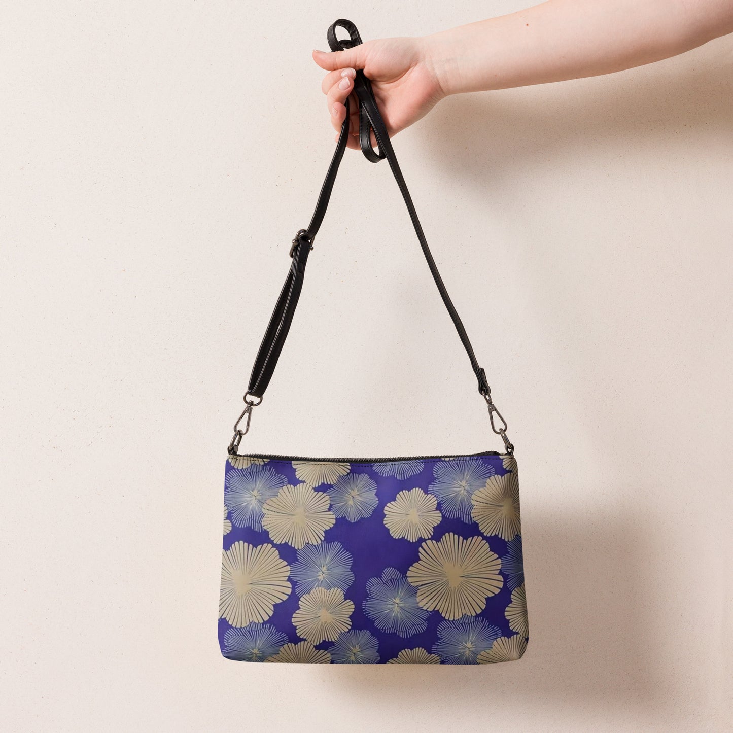 Cream Blue Floral Ankara Crossbody Bag