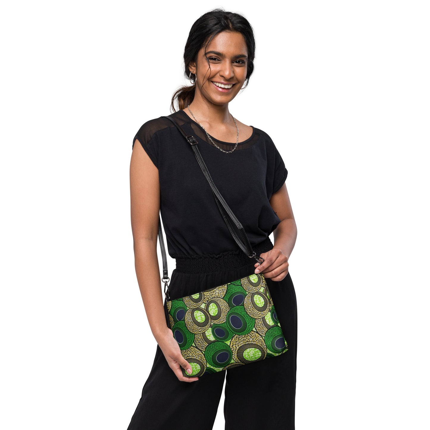 Green Oval Ankara Crossbody Bag