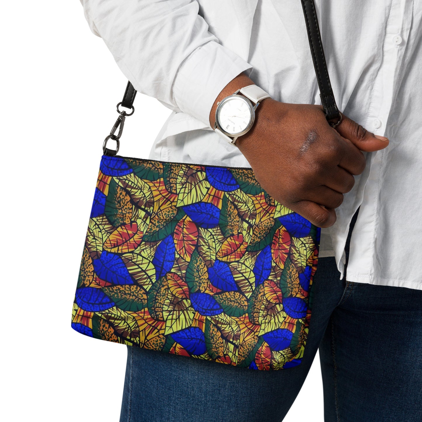 Multicolour Blue Leaf Ankara Crossbody Bag