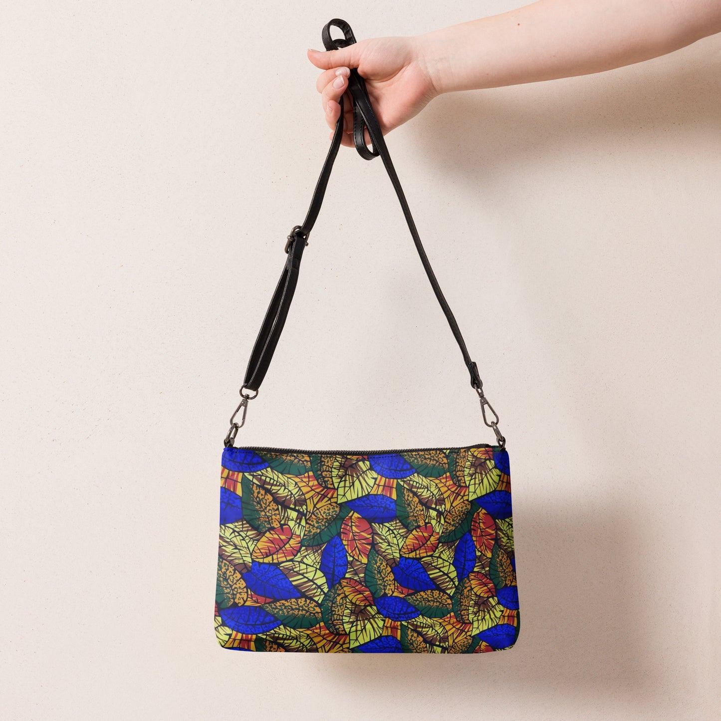 Multicolour Blue Leaf Ankara Crossbody Bag