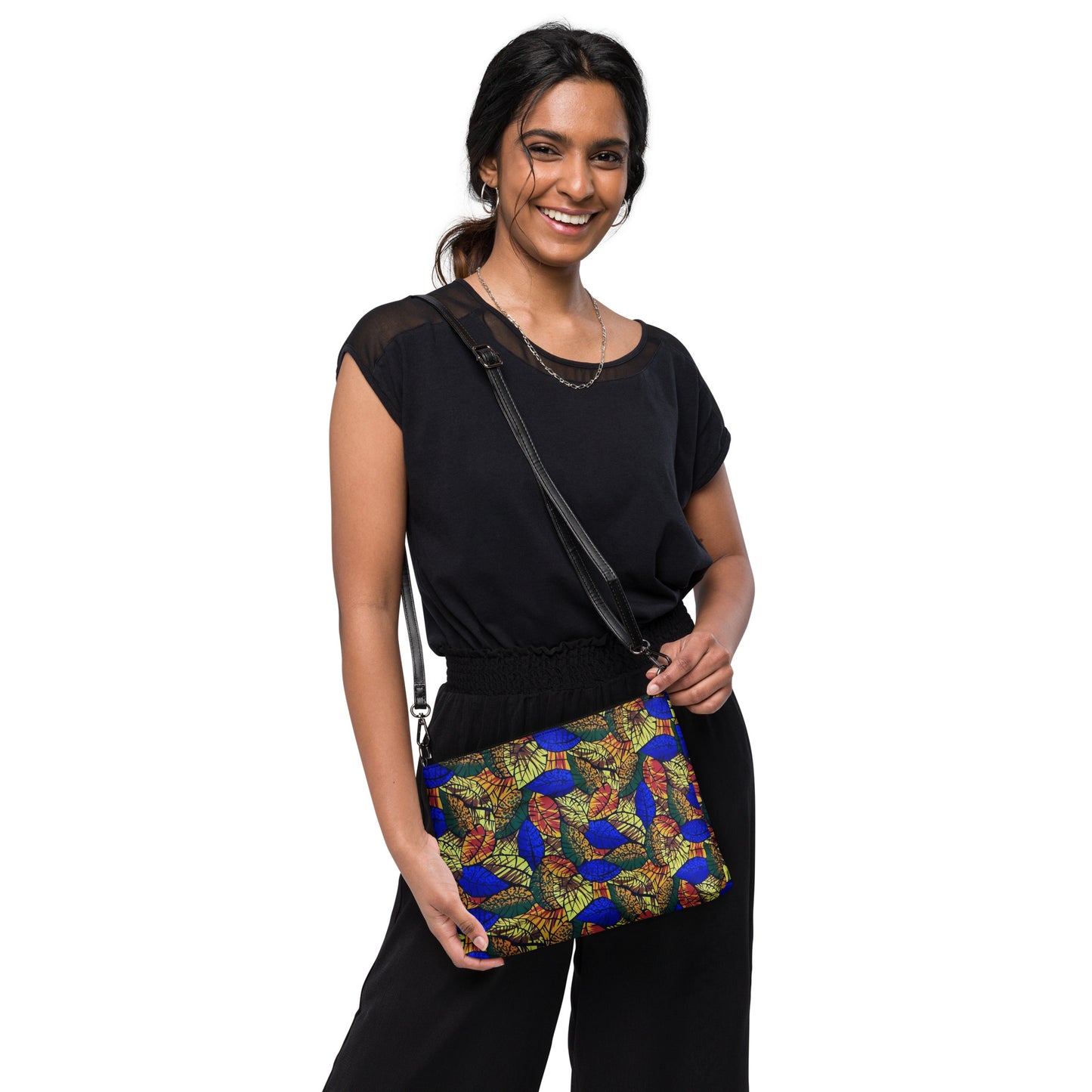 Multicolour Blue Leaf Ankara Crossbody Bag