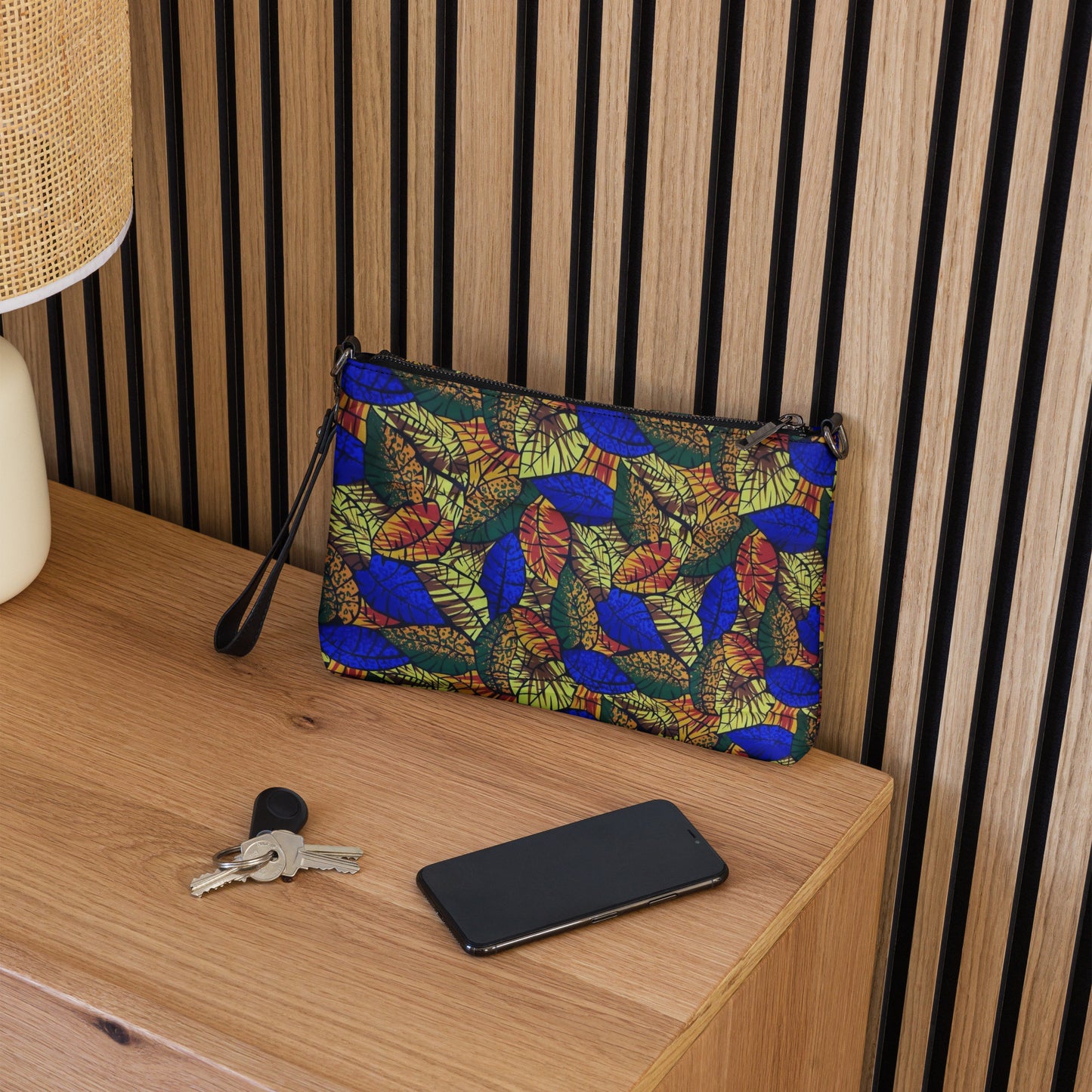 Multicolour Blue Leaf Ankara Crossbody Bag