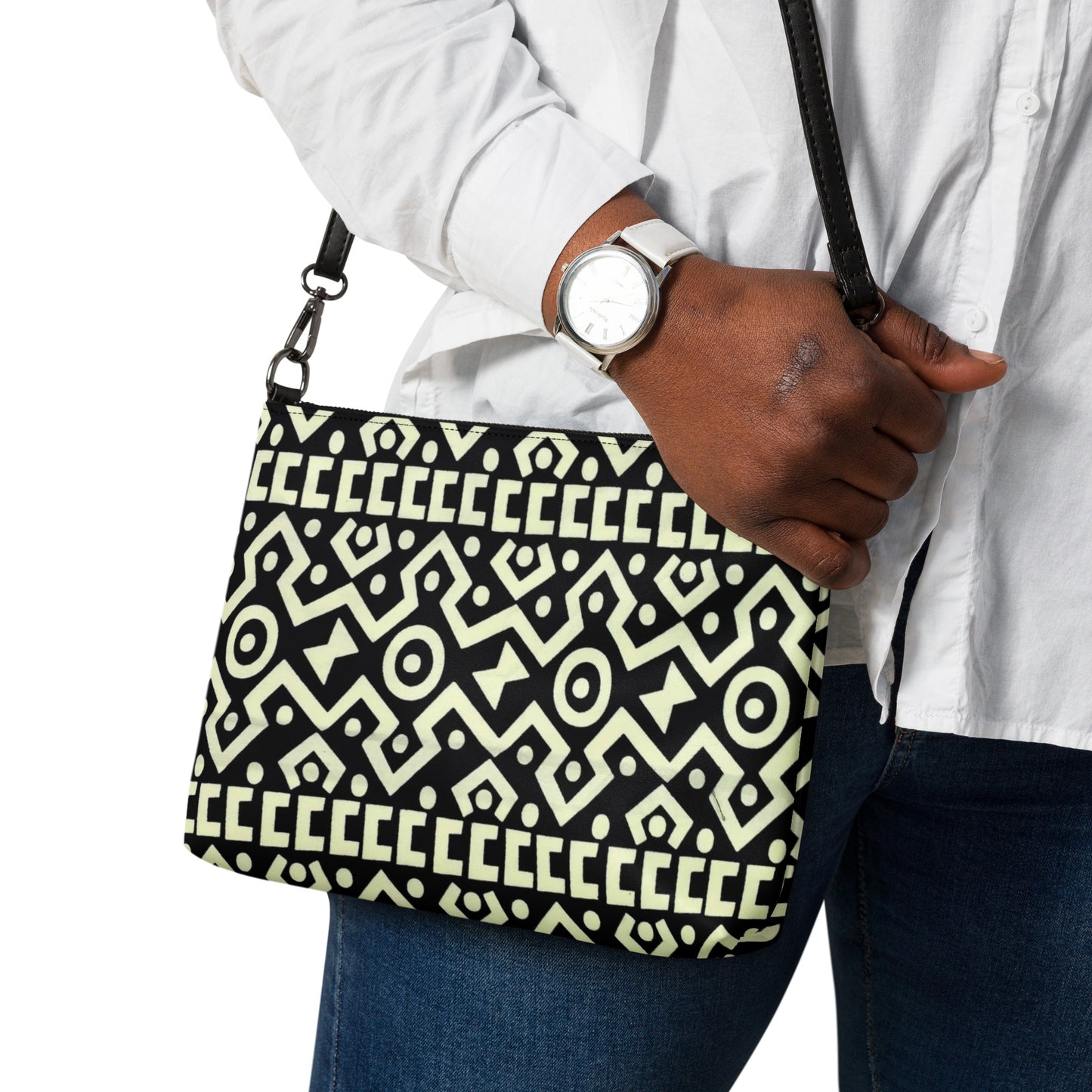 Black & Cream Bogolan Ankara Crossbody Bag